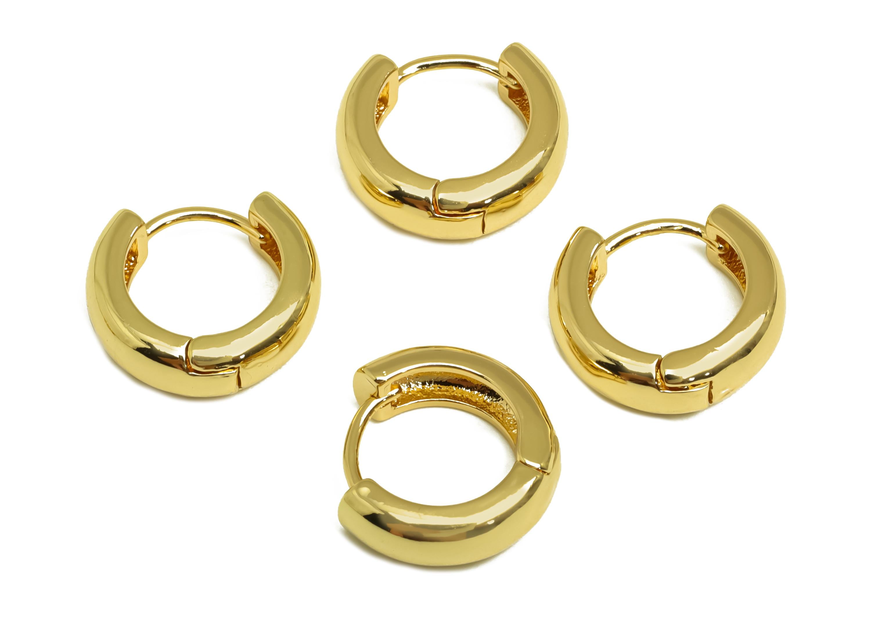 Brass Round Hoop Earring - Brass Hoop Huggie Earring - Brass Hoop Clasp Earring - 18K Real Gold Plating - 15x13.82x4.88mm - RGP8162 - DOMEDBAZAAR