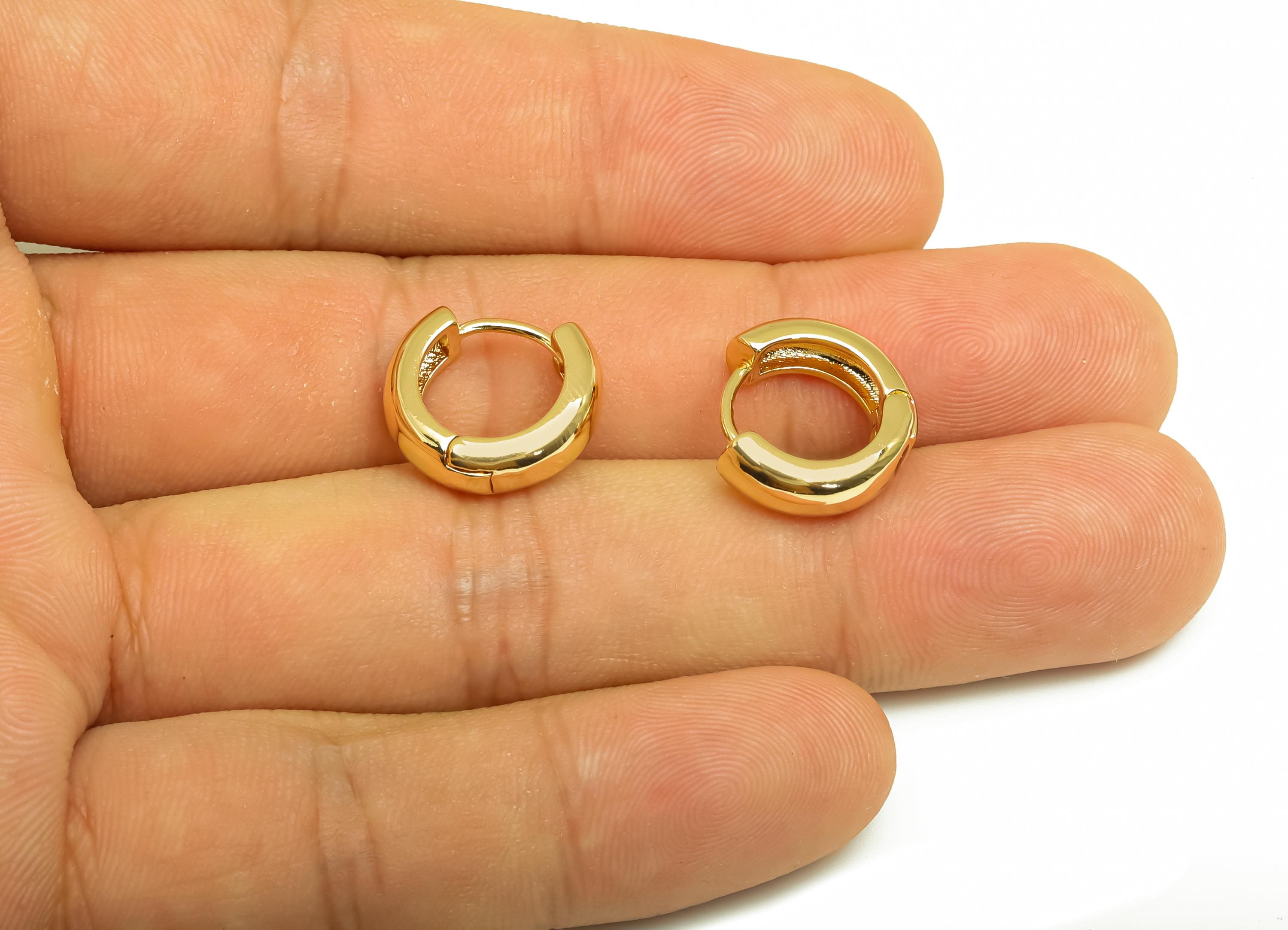 Brass Round Hoop Earring - Brass Hoop Huggie Earring - Brass Hoop Clasp Earring - 18K Real Gold Plating - 15x13.82x4.88mm - RGP8162 - DOMEDBAZAAR