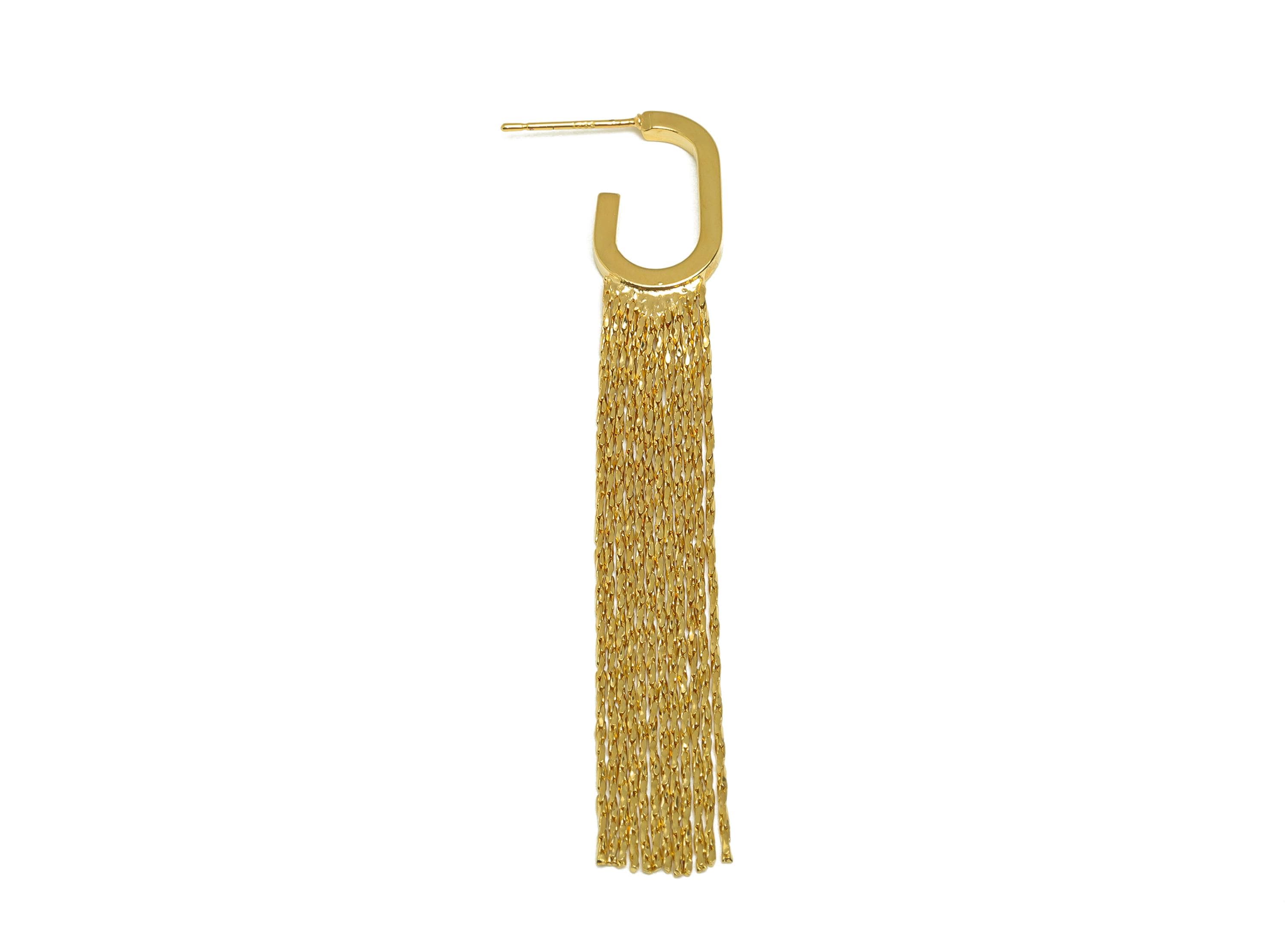 Brass Tassel Earring Stud - Open Rectangle Snake Chian Earring Post - Gold Snake Chian Tassel Earring - 18K Real Gold Plated - 73mm- RGP7700 - DOMEDBAZAAR