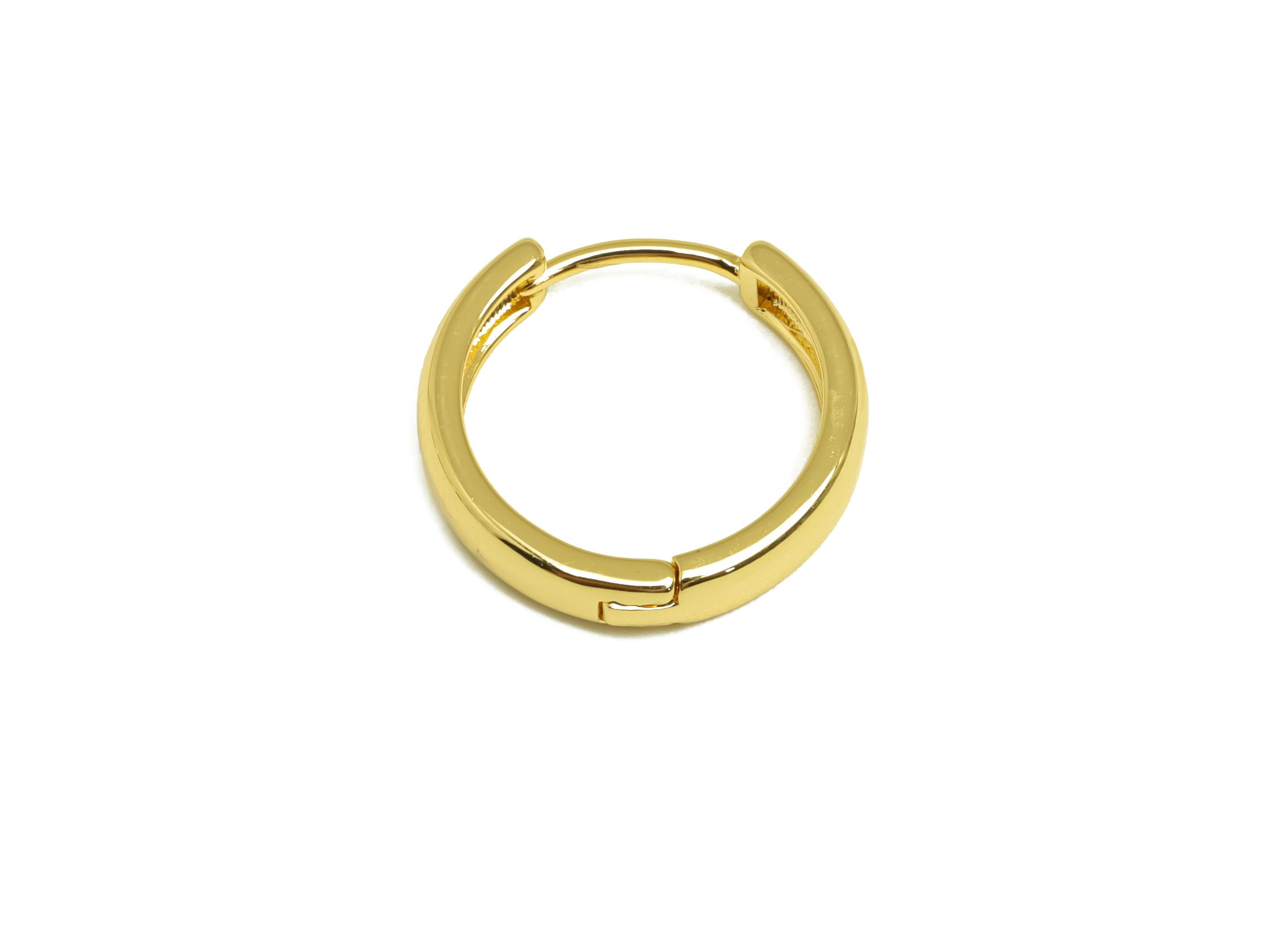 Brass Round Hoop Earring - Brass Hoop Huggie Earring - Brass Hoop Clasp Earring - 18K Real Gold Plating - 17.92x17.34x3mm - RGP8160 - DOMEDBAZAAR