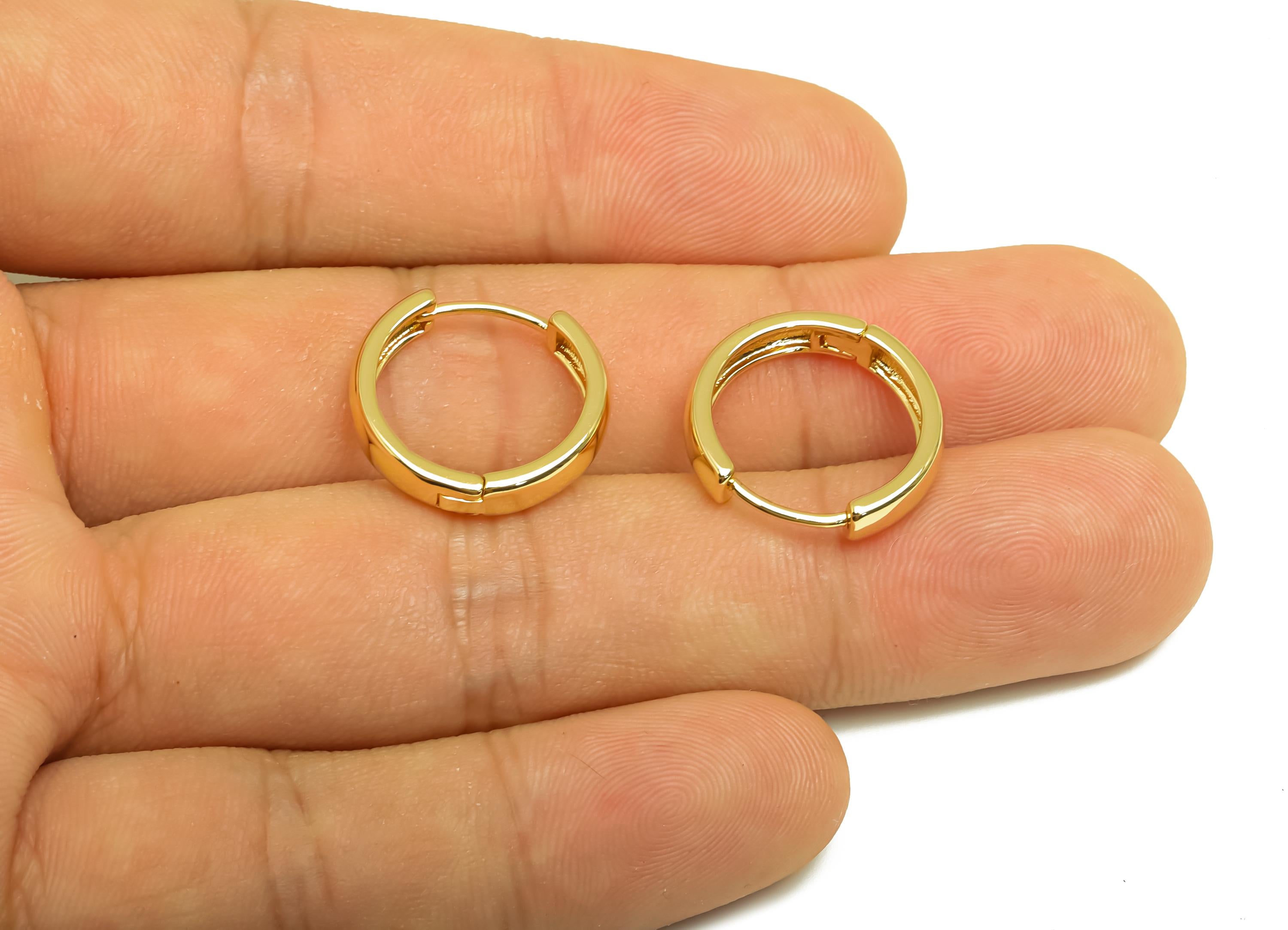 Brass Round Hoop Earring - Brass Hoop Huggie Earring - Brass Hoop Clasp Earring - 18K Real Gold Plating - 17.92x17.34x3mm - RGP8160 - DOMEDBAZAAR