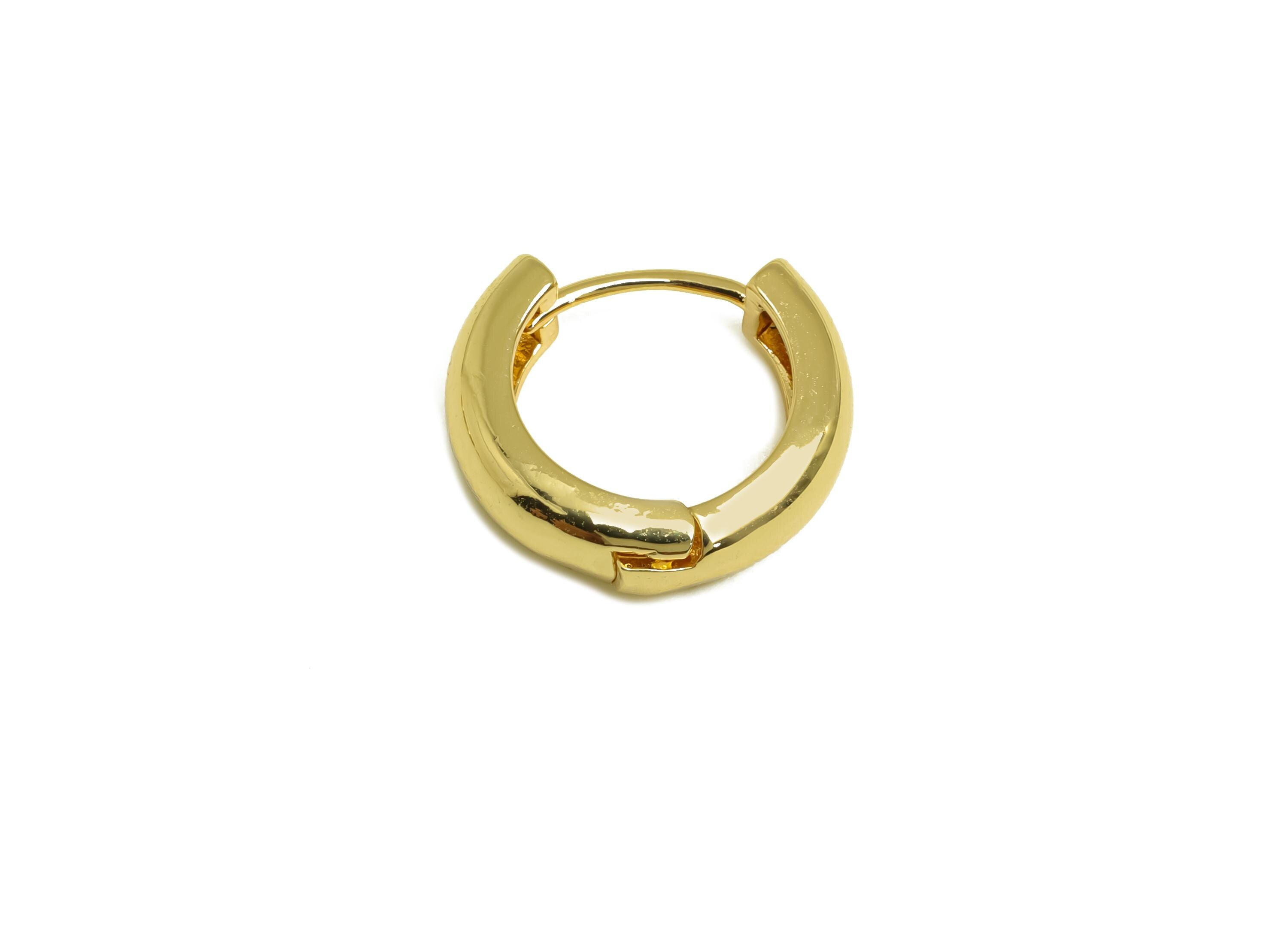 Brass Round Hoop Earring - Brass Hoop Huggie Earring - Thick Hoop Clasp Earring - 18K Real Gold Plating - 14x12.8x4.84mm - RGP8164 - DOMEDBAZAAR