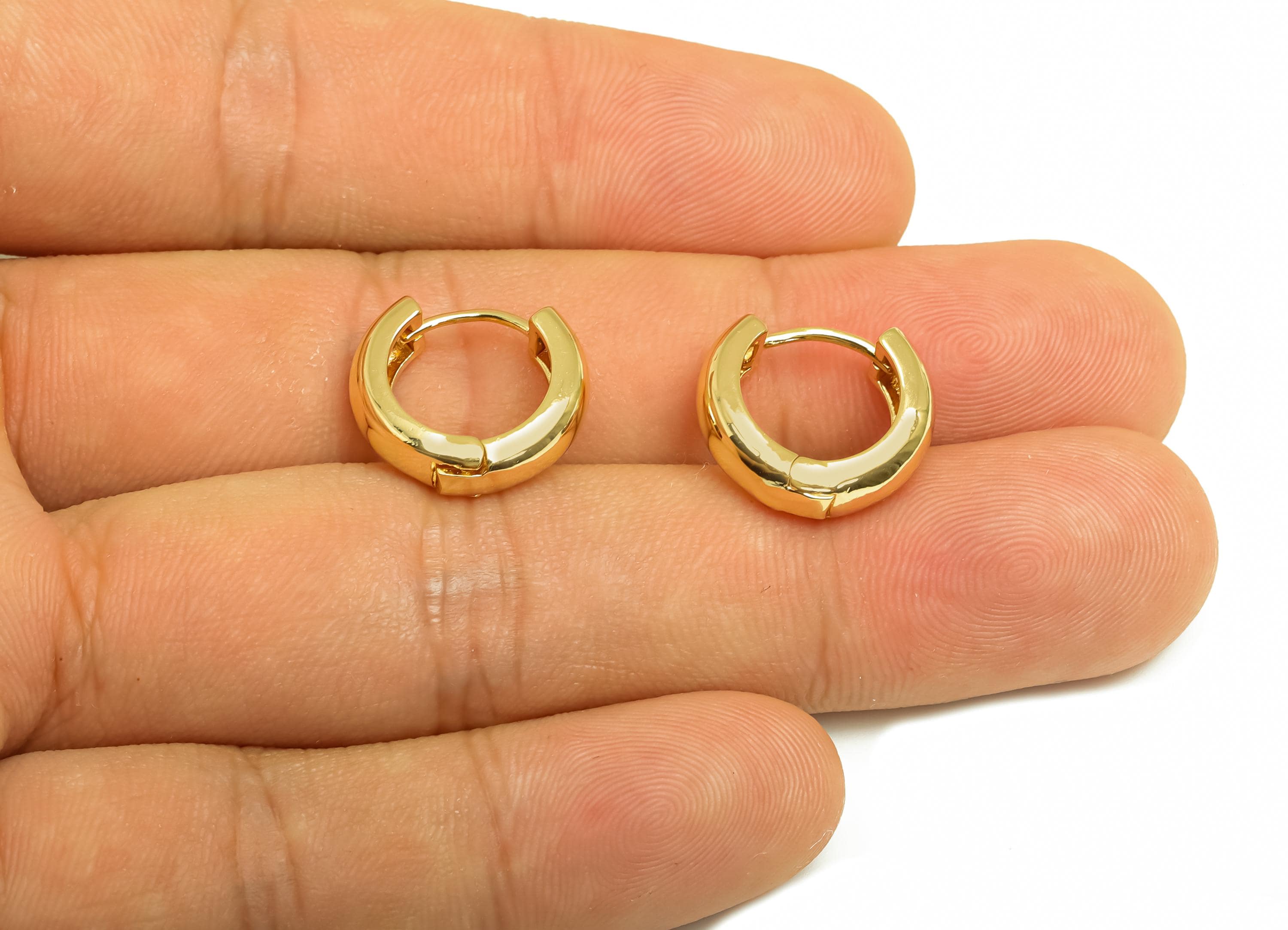 Brass Round Hoop Earring - Brass Hoop Huggie Earring - Thick Hoop Clasp Earring - 18K Real Gold Plating - 14x12.8x4.84mm - RGP8164 - DOMEDBAZAAR