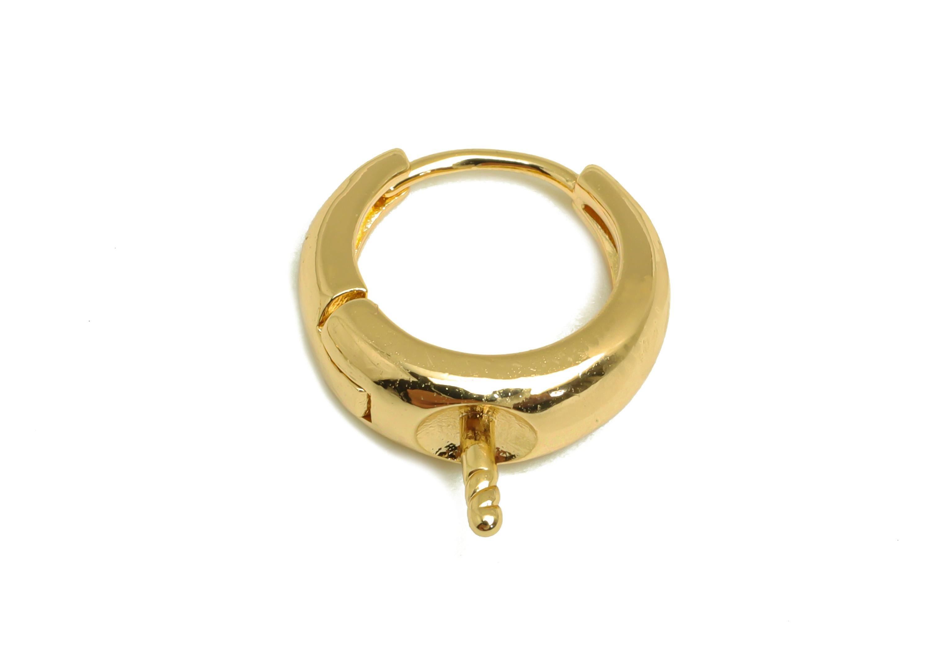 Brass Round Hoop Earring - Brass Hoop Huggie Earring - Hoop Clasp Earring For Pearl - 18K Real Gold Plating - 17.35x14.32x5.03mm - RGP8142 - DOMEDBAZAAR