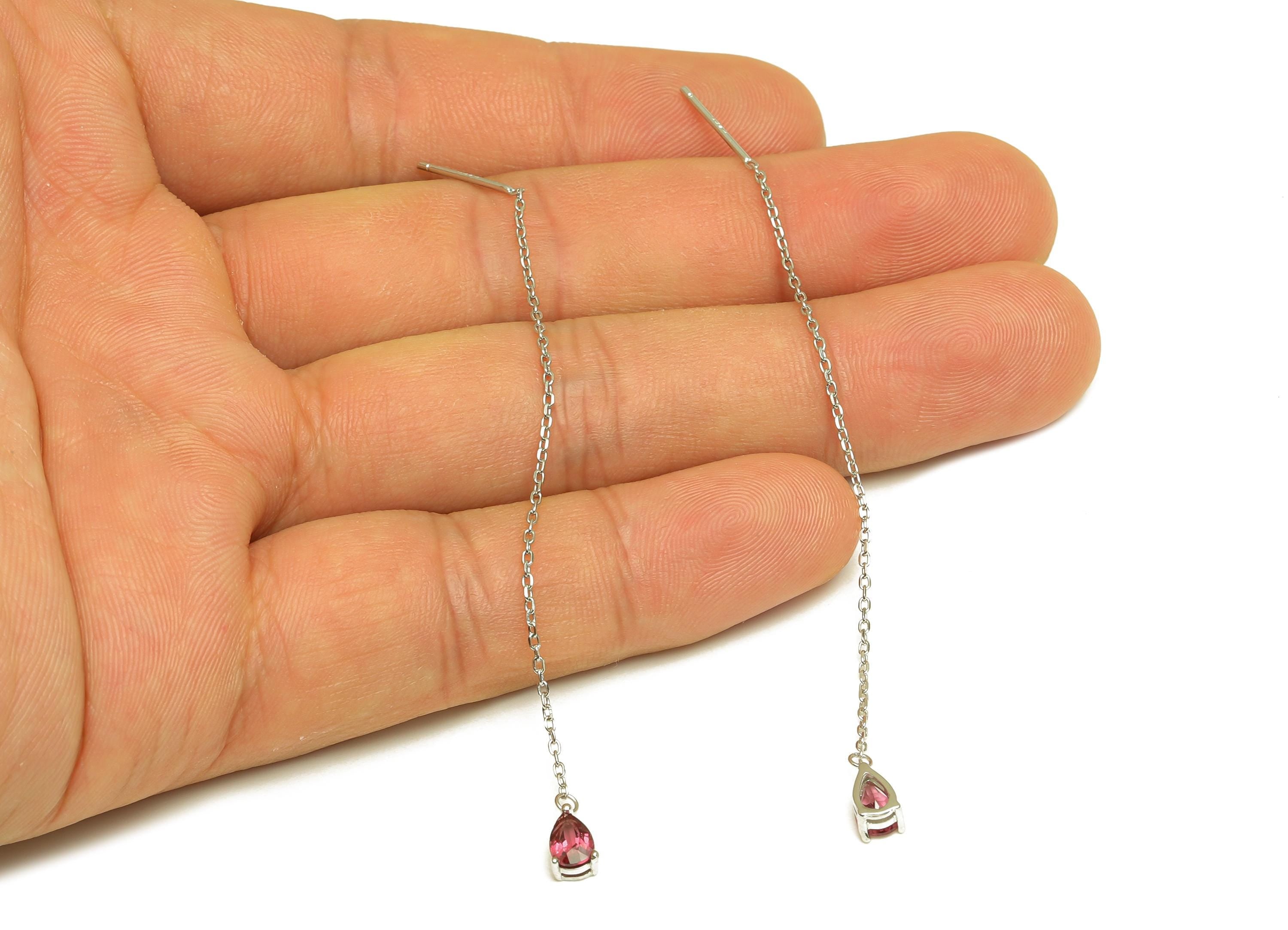 Garnet Tassel Earring Post - Teardrop Silver Crystal Earring Post - Natural Stone Dangle Gemstone Earring Post - 86x3mm - RGP7345E - DOMEDBAZAAR