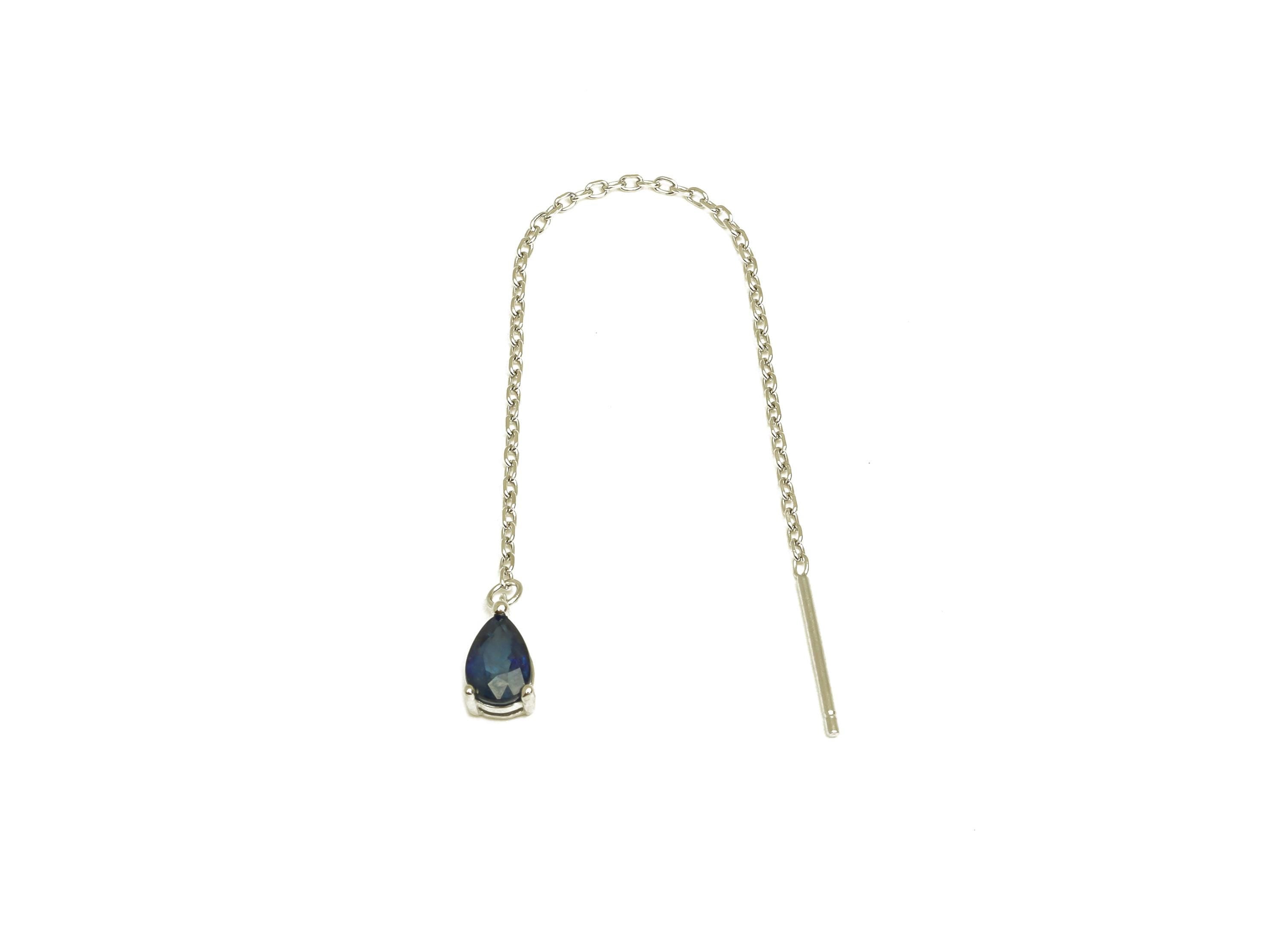 Sapphire Tassel Earring Post - Teardrop Silver Crystal Earring Post - Natural Stone Dangle Gemstone Earring Post - 86x3mm - RGP7345C - DOMEDBAZAAR