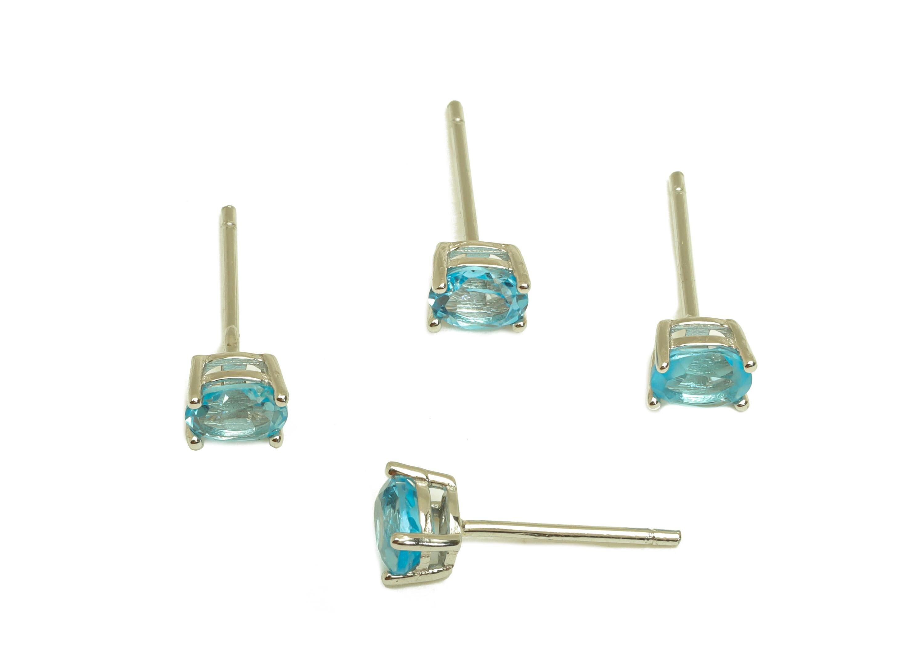 Blue Topaz Silver Earring Post - Oval Silver Crystal Earring Post - Oval Natural Stone Earring Stud - 925 Silver Post - 14x4x0.6mm -RGP7346B - DOMEDBAZAAR