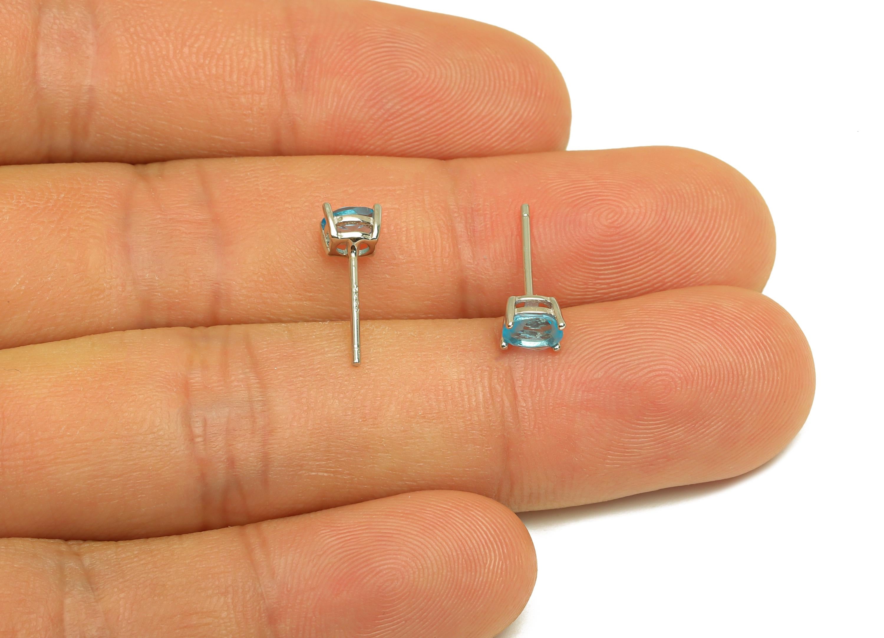 Blue Topaz Silver Earring Post - Oval Silver Crystal Earring Post - Oval Natural Stone Earring Stud - 925 Silver Post - 14x4x0.6mm -RGP7346B - DOMEDBAZAAR