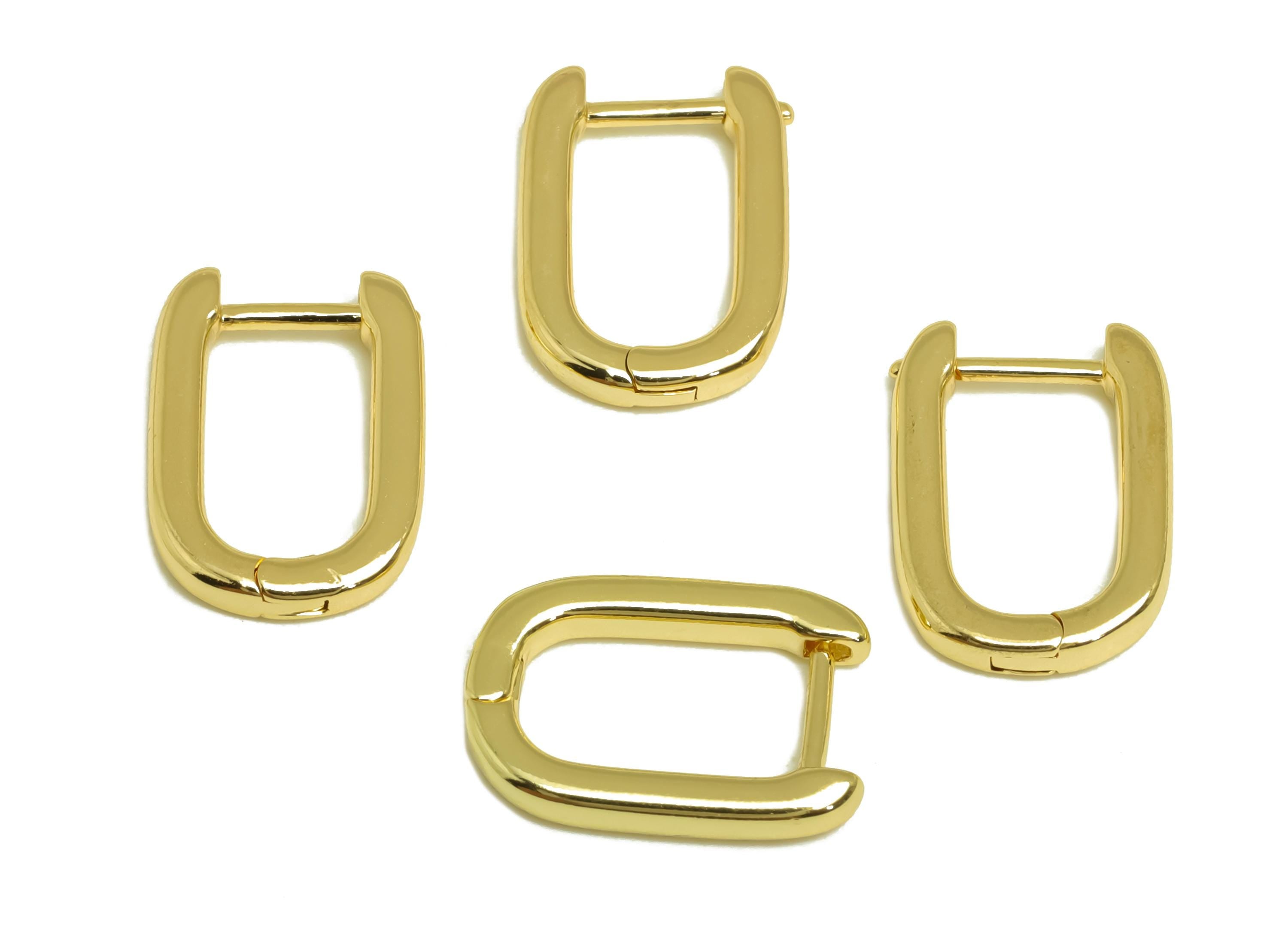 Brass Hoop Earring - Brass Rectangle Hoop Huggie Earring - Geometry Hoop Clasp Earring - 18K Real Gold Plating - 14x10x2.07mm - RGP8144 - DOMEDBAZAAR