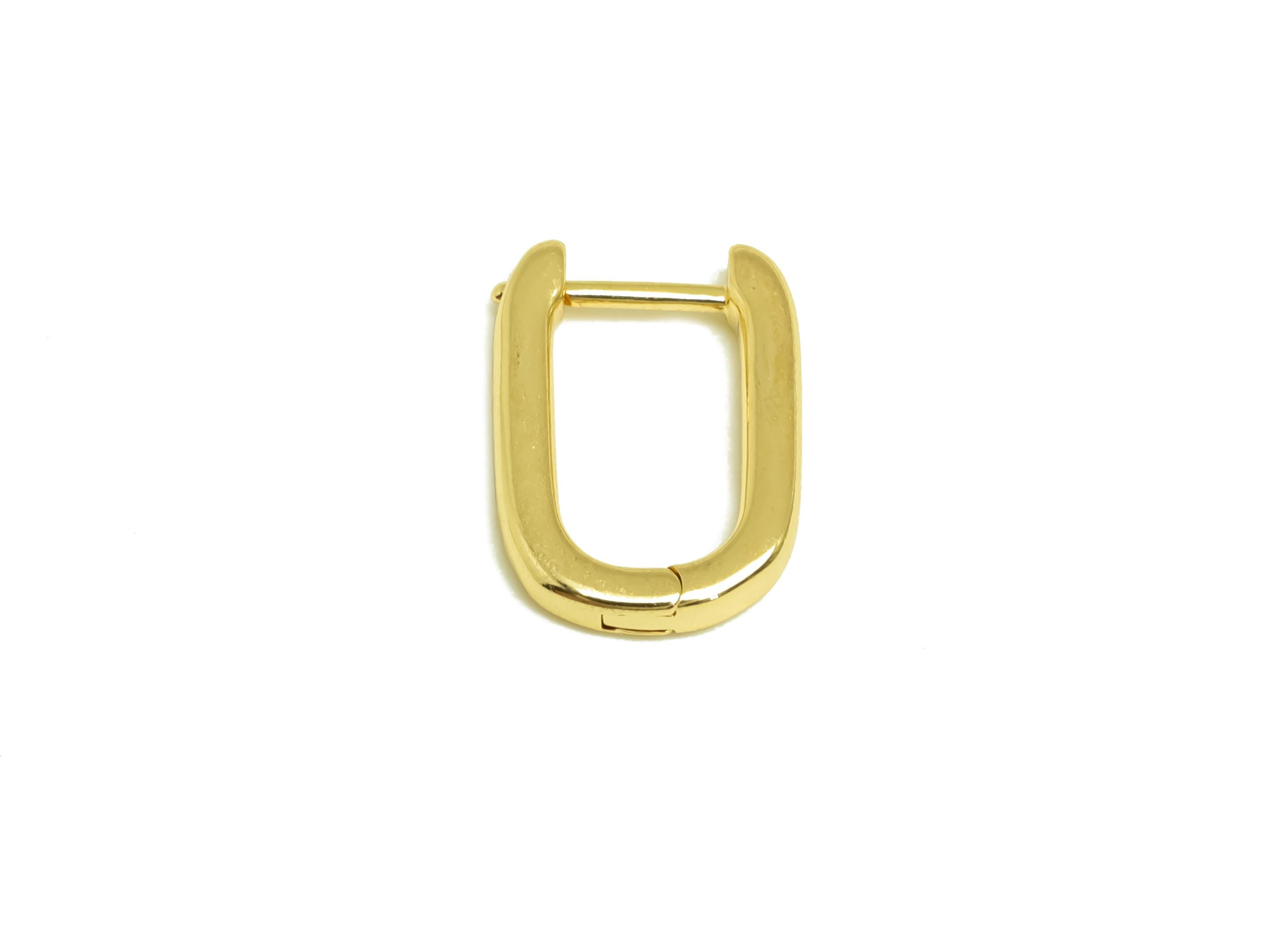 Brass Hoop Earring - Brass Rectangle Hoop Huggie Earring - Geometry Hoop Clasp Earring - 18K Real Gold Plating - 14x10x2.07mm - RGP8144 - DOMEDBAZAAR
