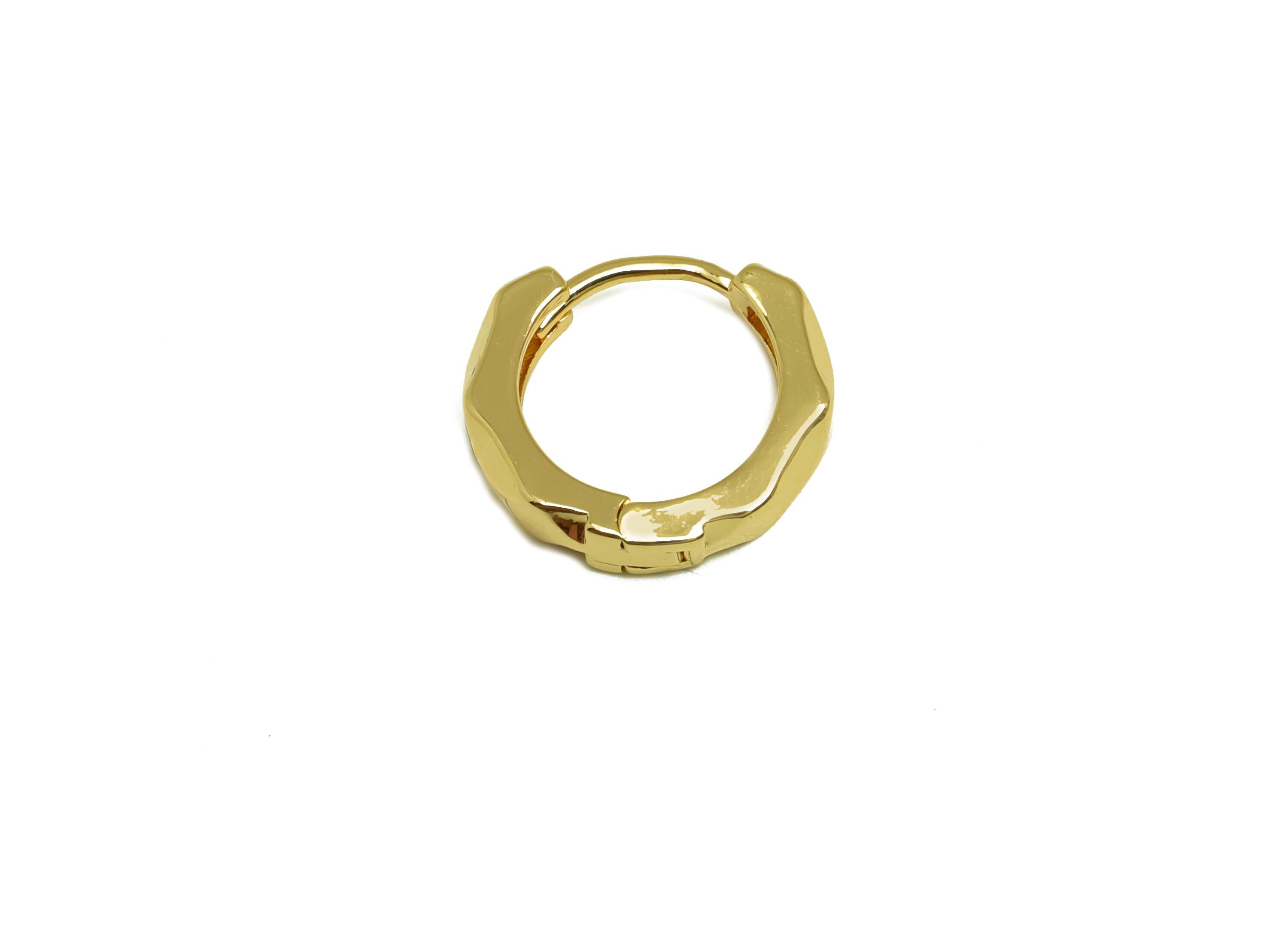 Brass Round Hoop Earring - Brass Hoop Huggie Earring - Faceted Hoop Clasp Earring - 18K Real Gold Plating - 14.07x12.63x2.91mm - RGP8159 - DOMEDBAZAAR