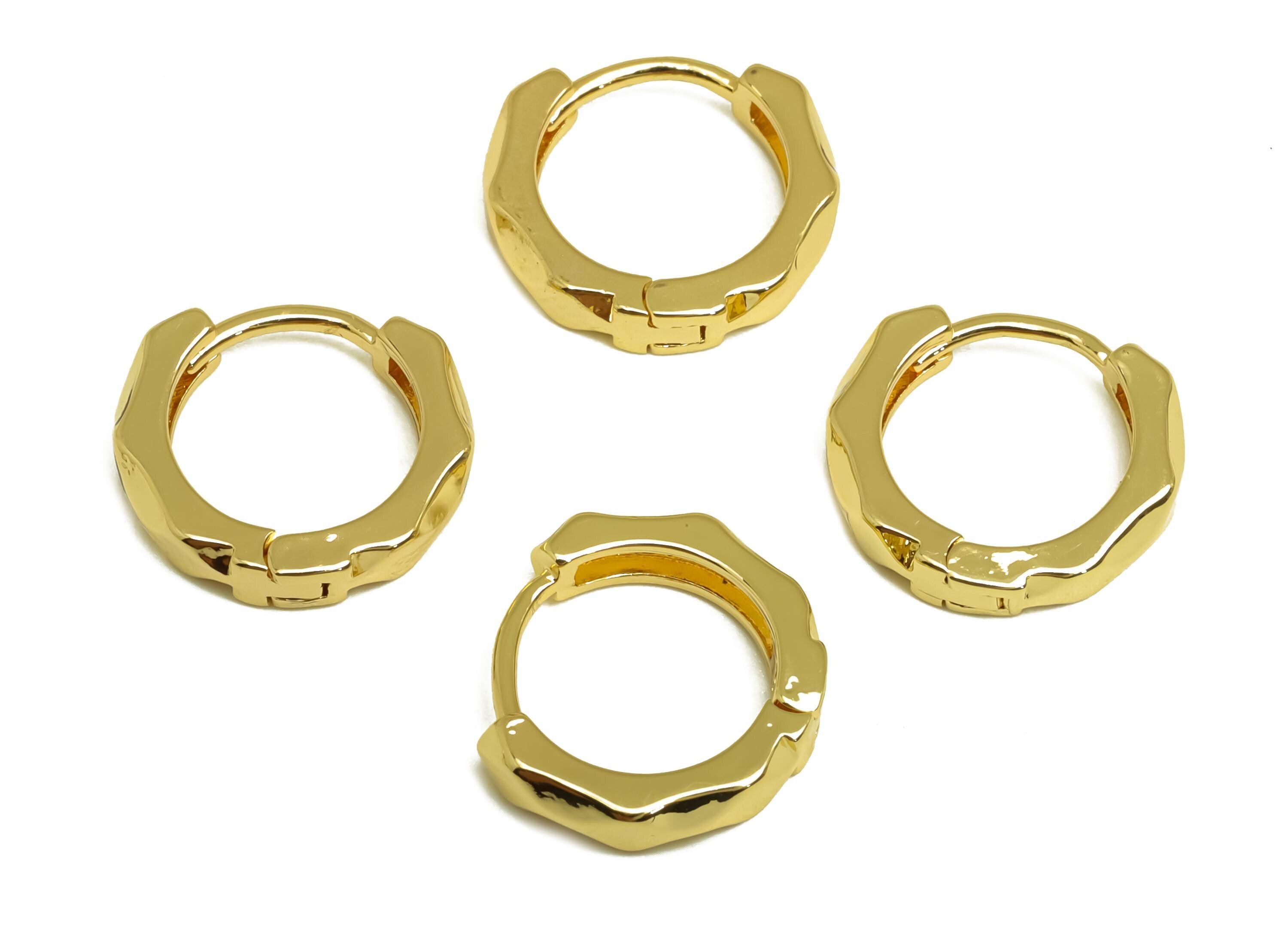 Brass Round Hoop Earring - Brass Hoop Huggie Earring - Faceted Hoop Clasp Earring - 18K Real Gold Plating - 14.07x12.63x2.91mm - RGP8159 - DOMEDBAZAAR