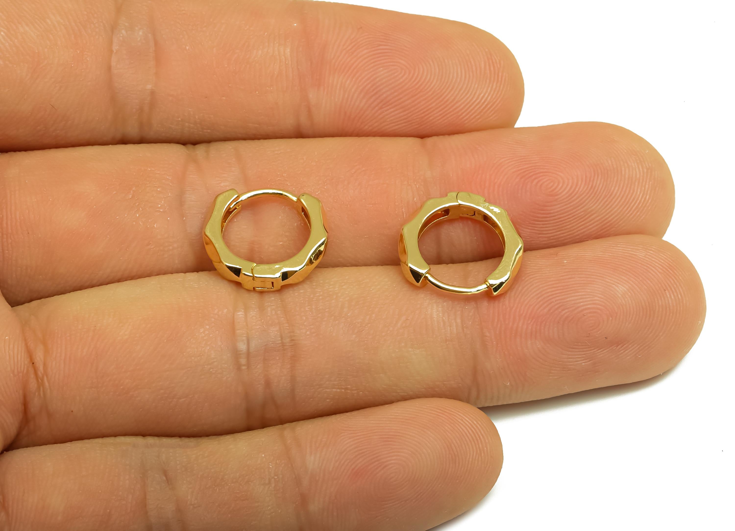 Brass Round Hoop Earring - Brass Hoop Huggie Earring - Faceted Hoop Clasp Earring - 18K Real Gold Plating - 14.07x12.63x2.91mm - RGP8159 - DOMEDBAZAAR