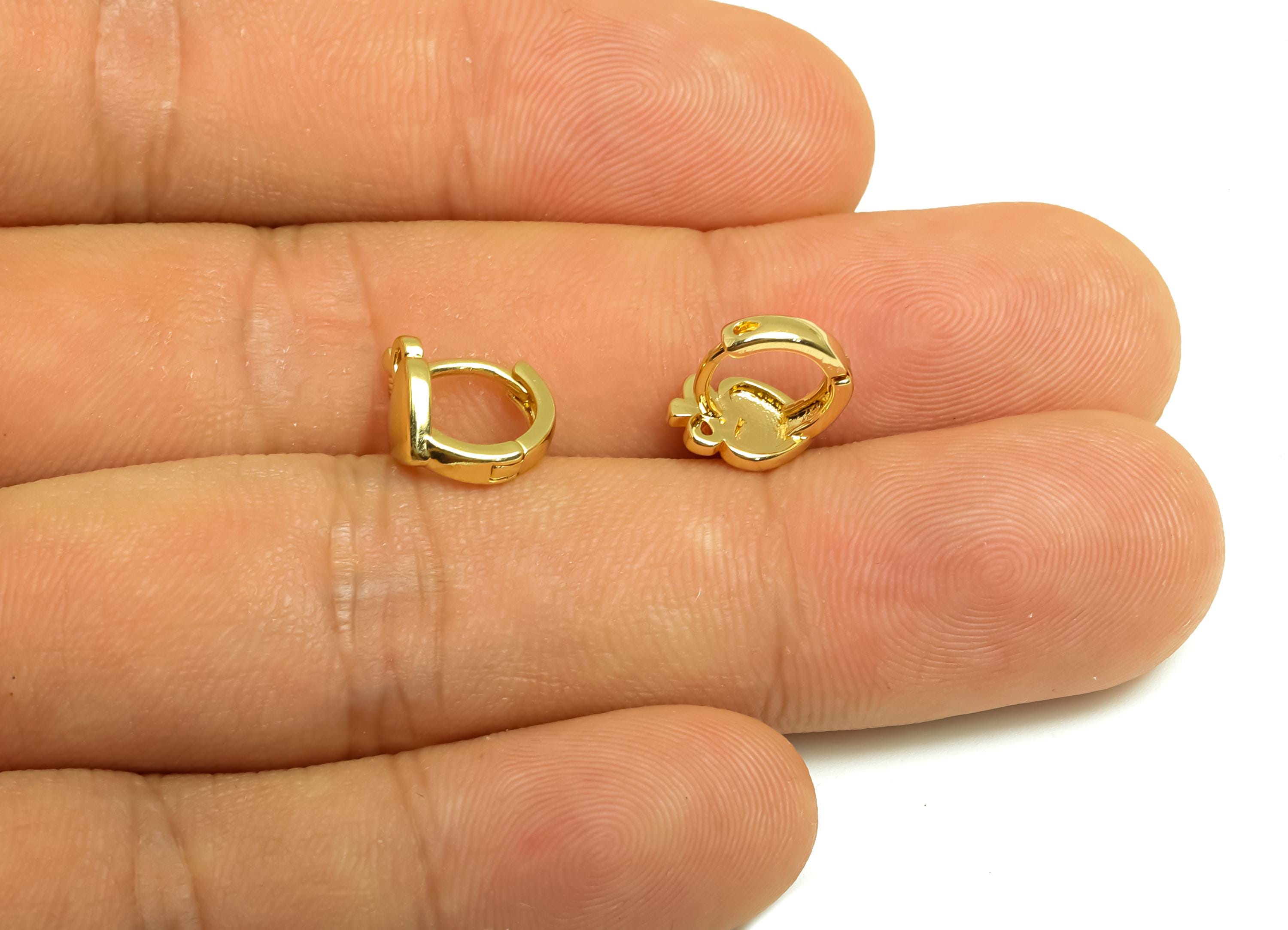 Brass Round Hoop Earring - Brass Apple Hoop Huggie Earring - Brass Mini Hoop Earring - 18K Real Gold Plating - 9.59x9.03x6.58mm - RGP8154 - DOMEDBAZAAR