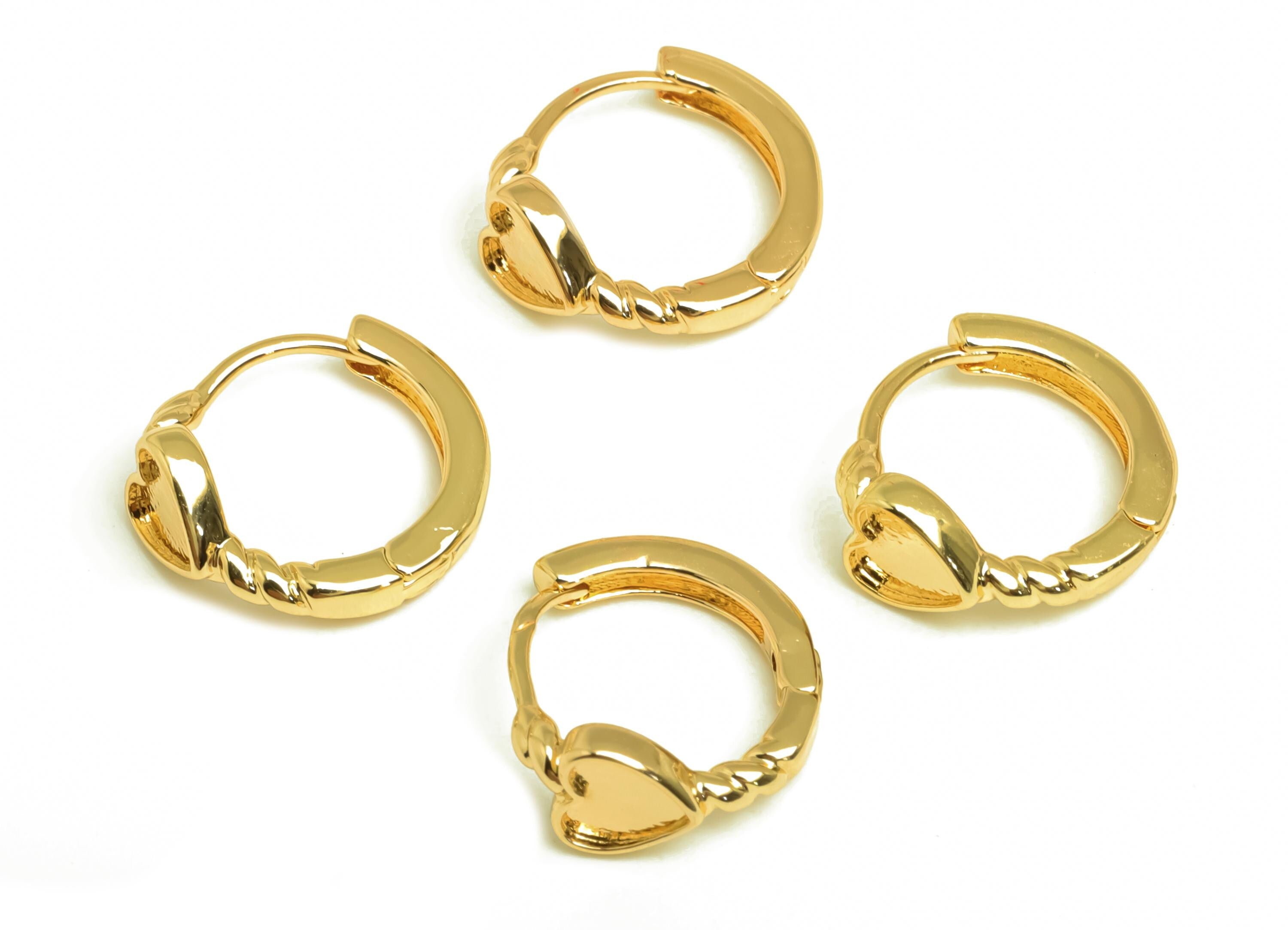 Brass Round Hoop Earring - Brass Heart Hoop Huggie Earring - Brass Hoop Clasp Earring - 18K Real Gold Plating - 13.91x12.8x5.77mm - RGP8146 - DOMEDBAZAAR