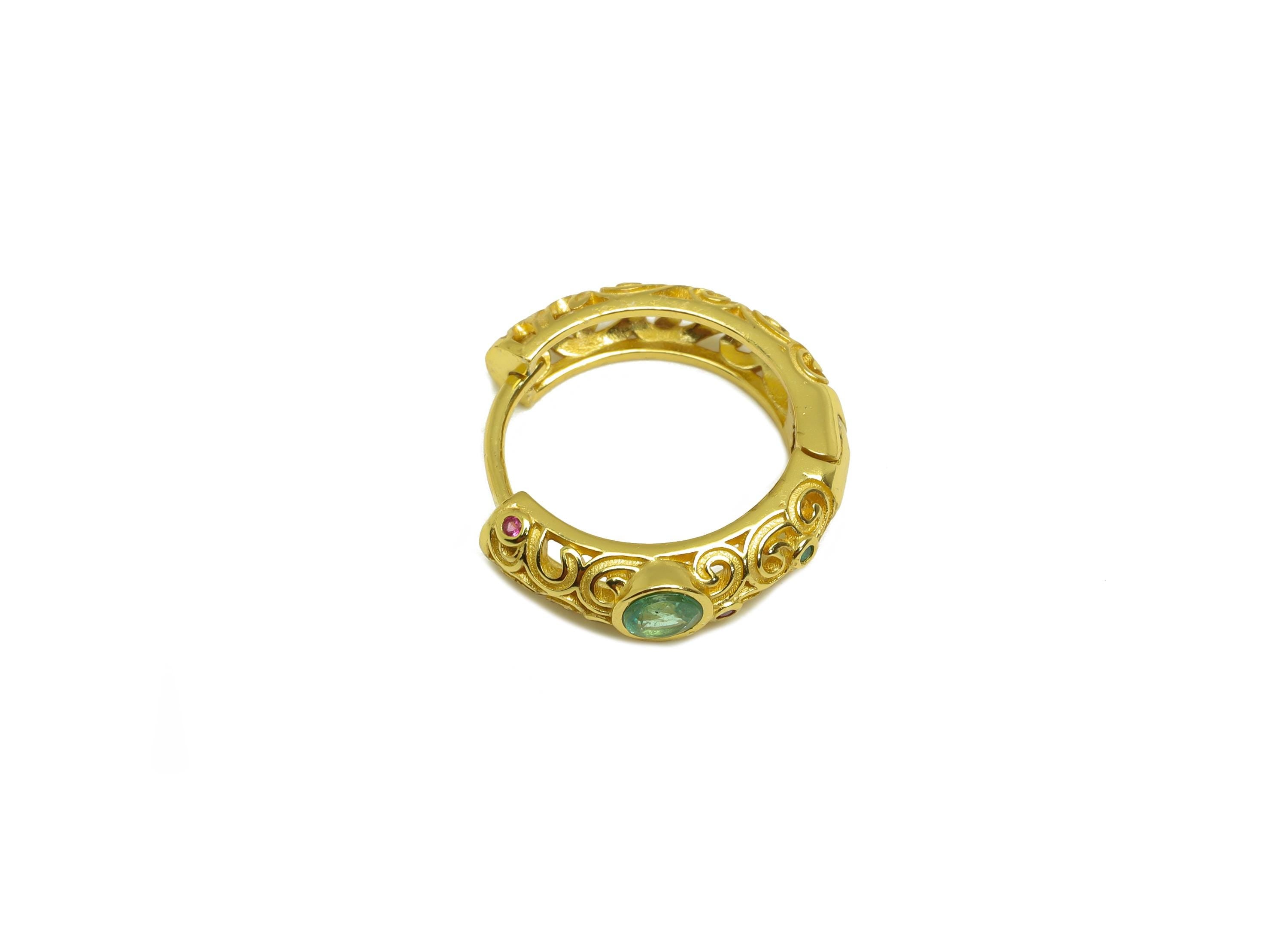 Emerald Hoop Earring - Zircon Textured Hoop Clasp Earring - Natural Stone Huggie Hoop Clasp- 18K Real Gold Plated Silver - 14x8x4mm -RGP7368 - DOMEDBAZAAR