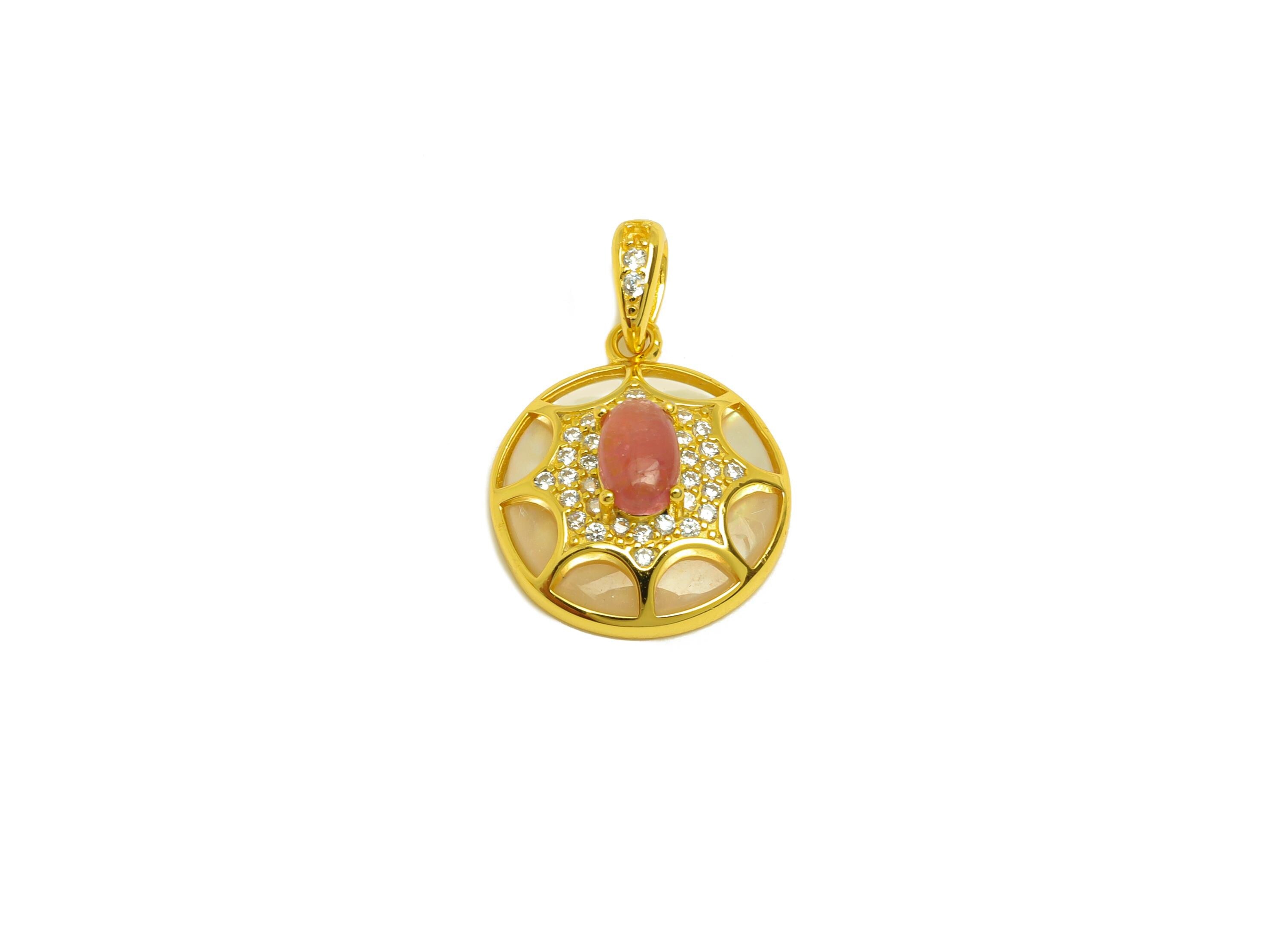 Tourmaline Zircon Earring Charm - Gemstone Pendant - Seashell Earring Charm - For Necklace - 18K Real Gold Plated Silver - 21x14x6mm-RGP7370 - DOMEDBAZAAR