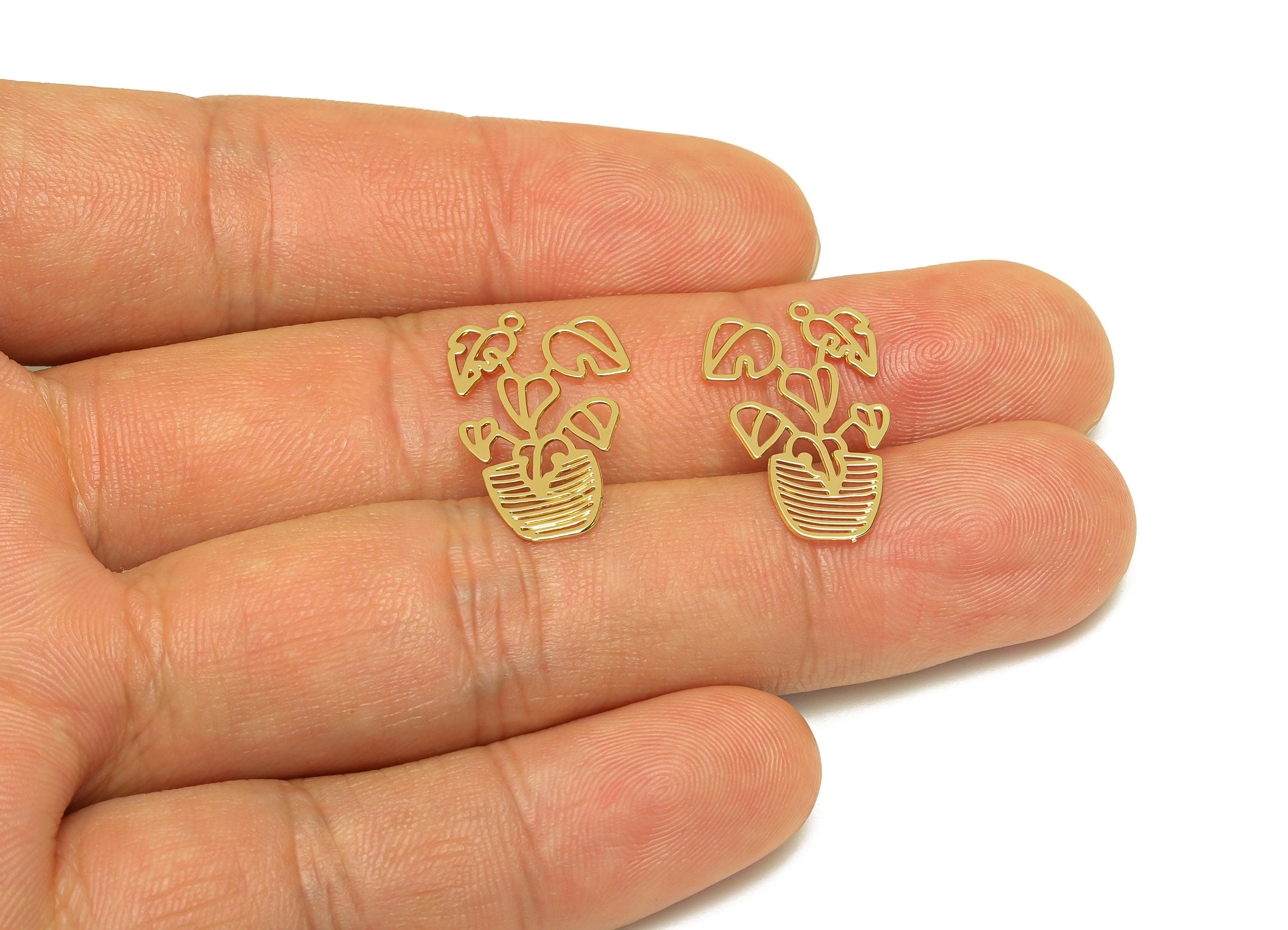 Brass Bouquet Earring Charm - Brass Monstera Earring Charm - Brass Botanical Pendant - 18K Real Gold Plating - 23.3x13.46x0.42mm - RGP7167 - DOMEDBAZAAR