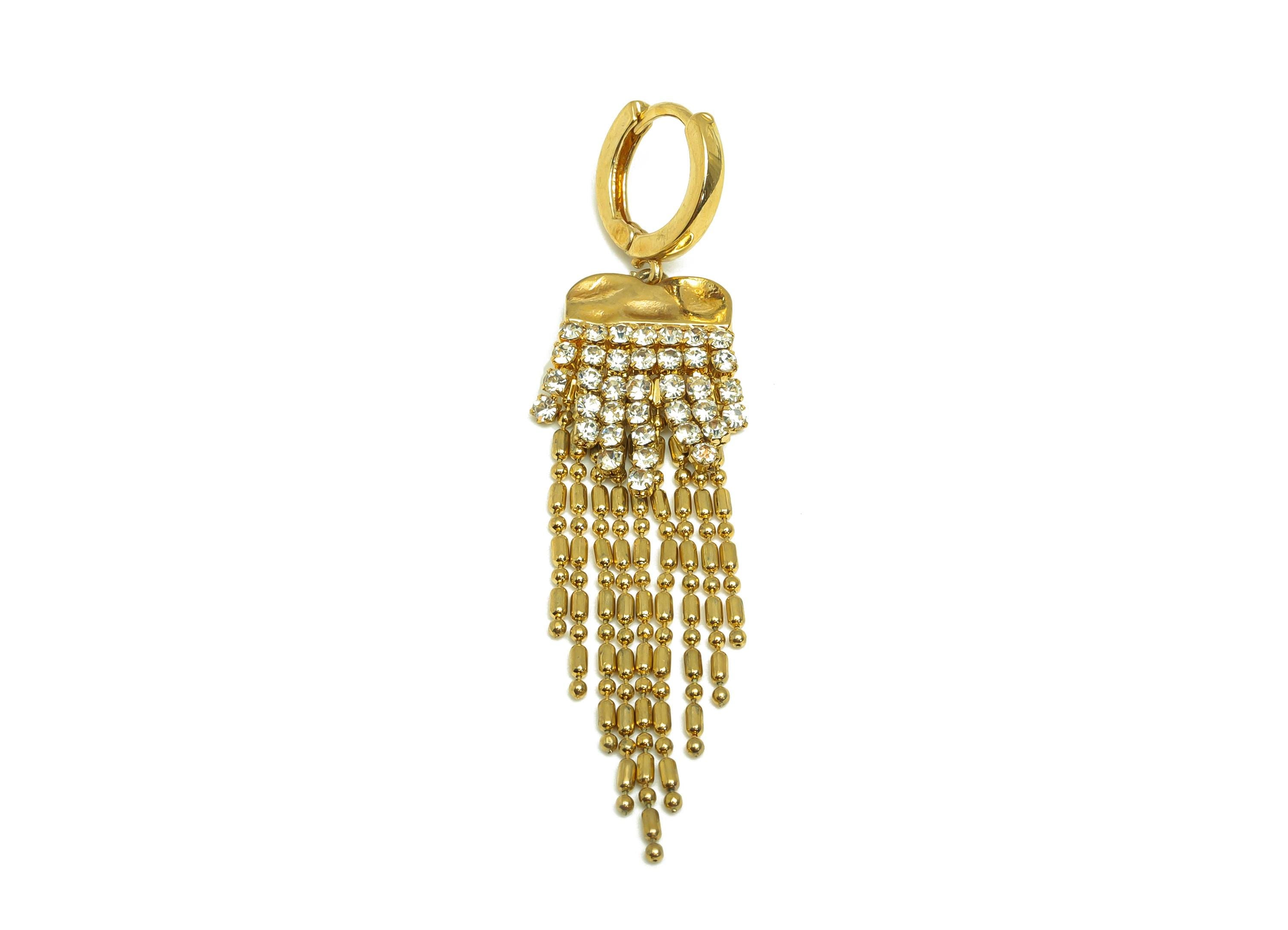 Brass CZ Dangle Earring - Cubic Zircon Beads Chain Tassel Earring - Gold Huggie Hoop Dangle Earring - 18K Real Gold Plating - 55mm- RGP7712 - DOMEDBAZAAR