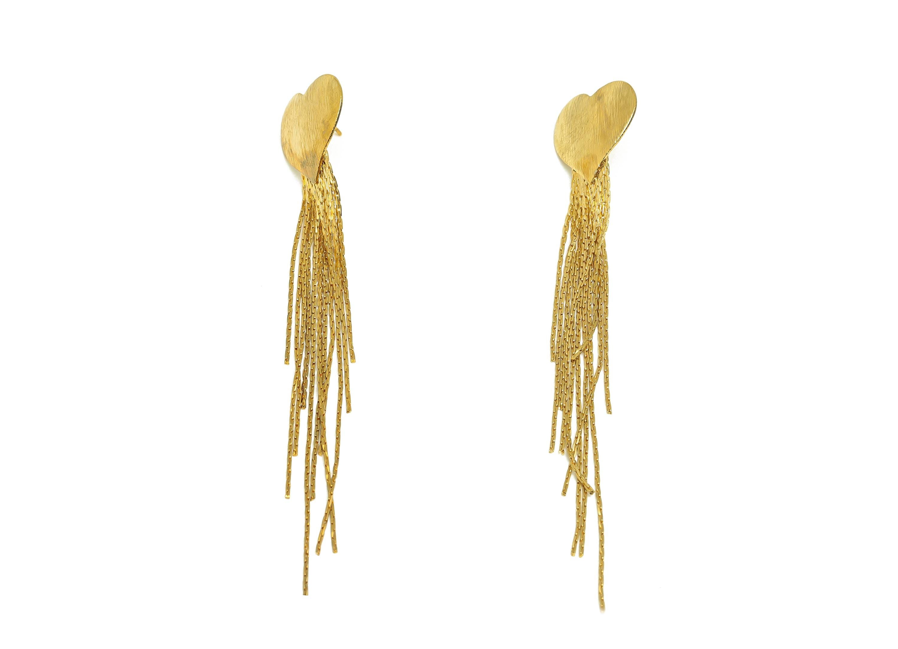 Brass Snake Chain Earring - Gold Heart Chain Tassel Earring Stud - Textured Snake Chain Earring Post - 18K Real Gold Plating- 108mm- RGP7716 - DOMEDBAZAAR