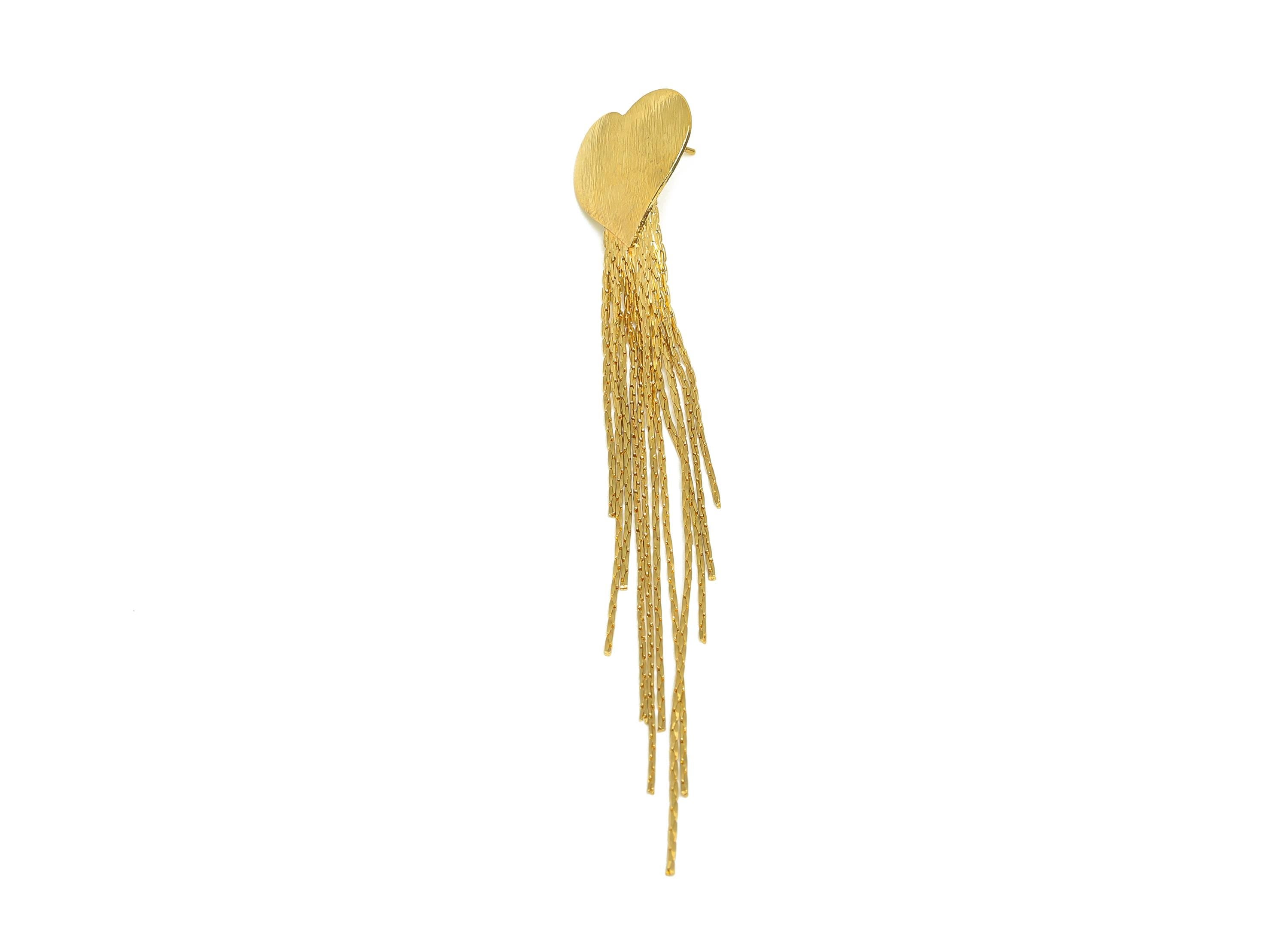 Brass Snake Chain Earring - Gold Heart Chain Tassel Earring Stud - Textured Snake Chain Earring Post - 18K Real Gold Plating- 108mm- RGP7716 - DOMEDBAZAAR