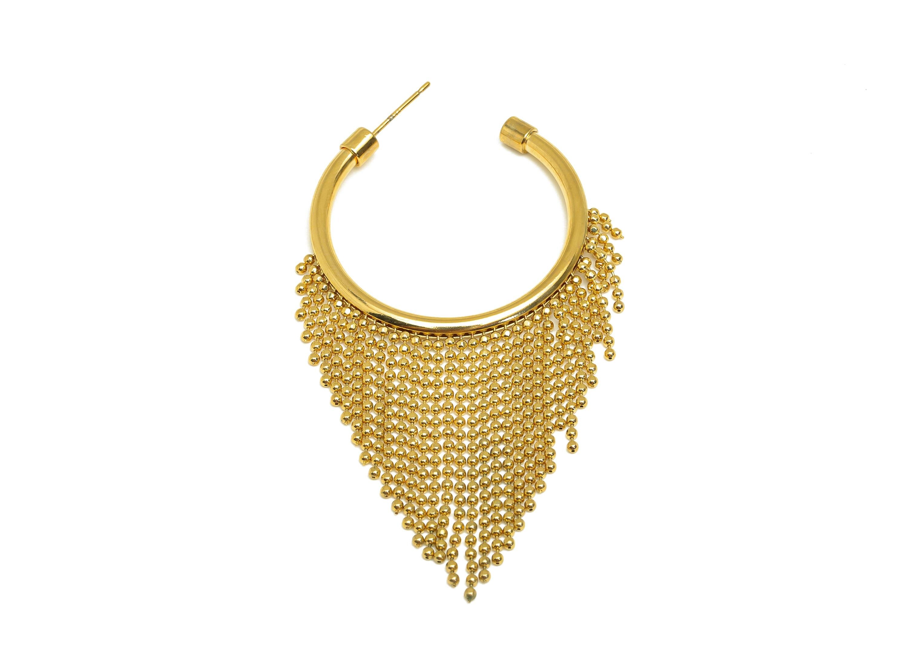 Brass Beads Chain Ear - Gold Open Round C Tassel Earring Stud - Open Circle Beads Chain Earring Post - 18K Real Gold Plating- 75mm - RGP7718 - DOMEDBAZAAR