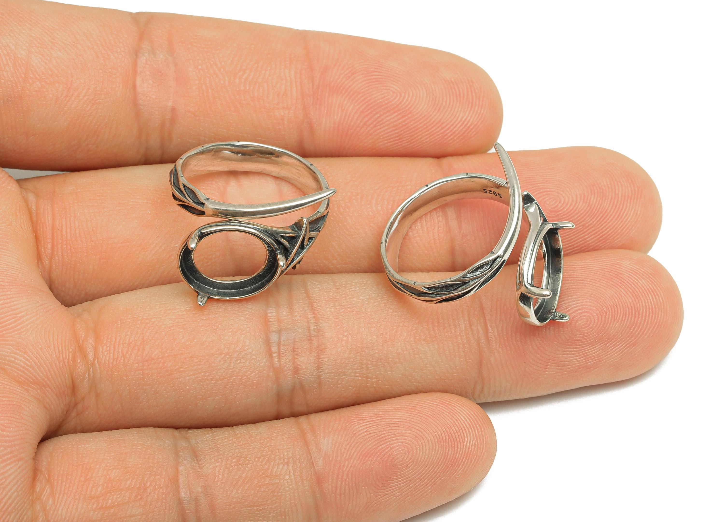 10X12mm Adjustable Oval Ring Setting - Silver Adjustable Ring - Textured Star Oval Ring - For Jewelry - 925 Silver Sterling Silver - RGP7393 - DOMEDBAZAAR