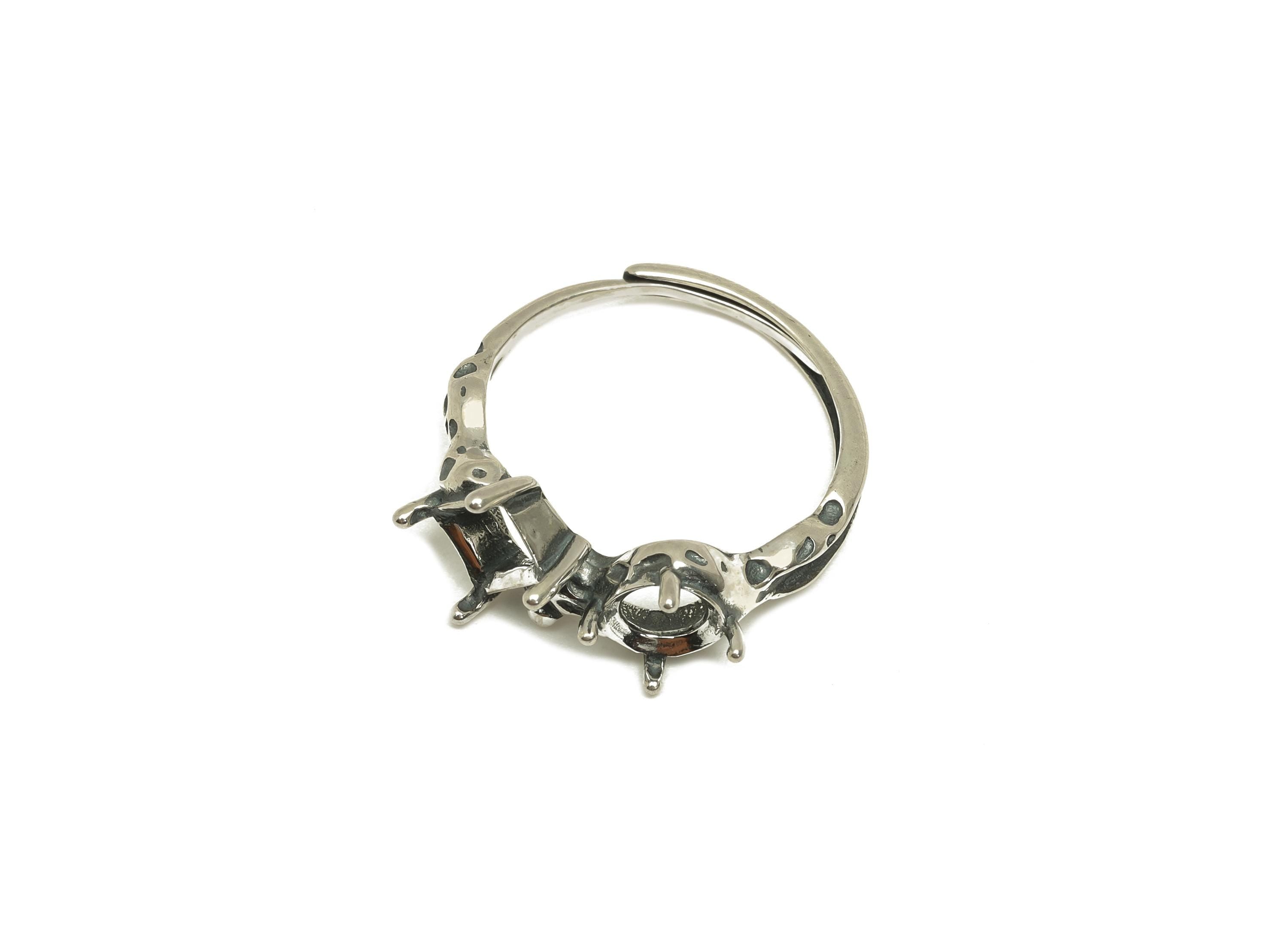 Adjustable Ring Setting - 4x6mm Rectangle Frame Ring - 5x5mm Round Vintage Hoop Ring - 925 Silver Sterling Silver - RGP7385 - DOMEDBAZAAR