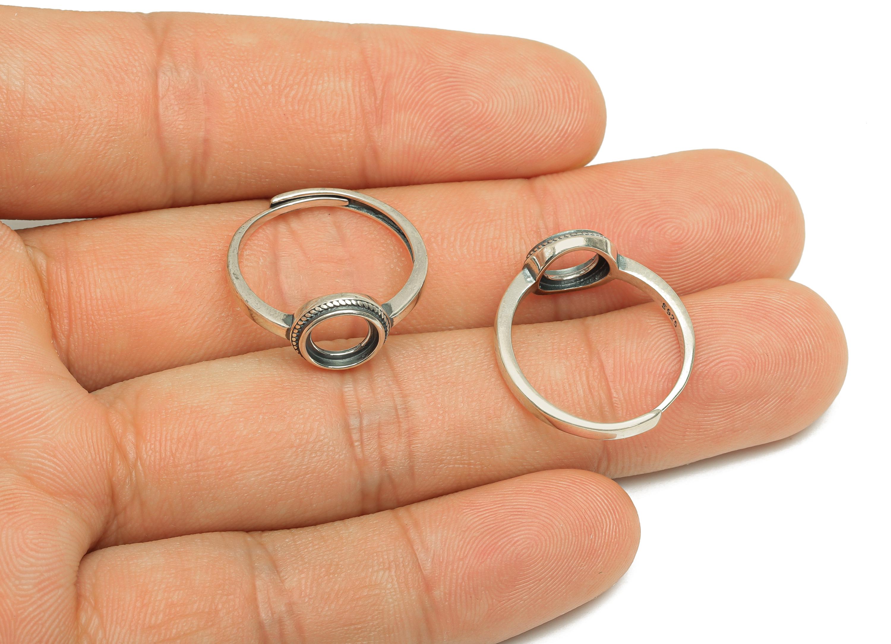 7mm Adjustable Round Ring Setting - Silver Adjustable Ring - Textured Vintage Ring - For Jewelry - 925 Silver Sterling Silver - RGP7386 - DOMEDBAZAAR