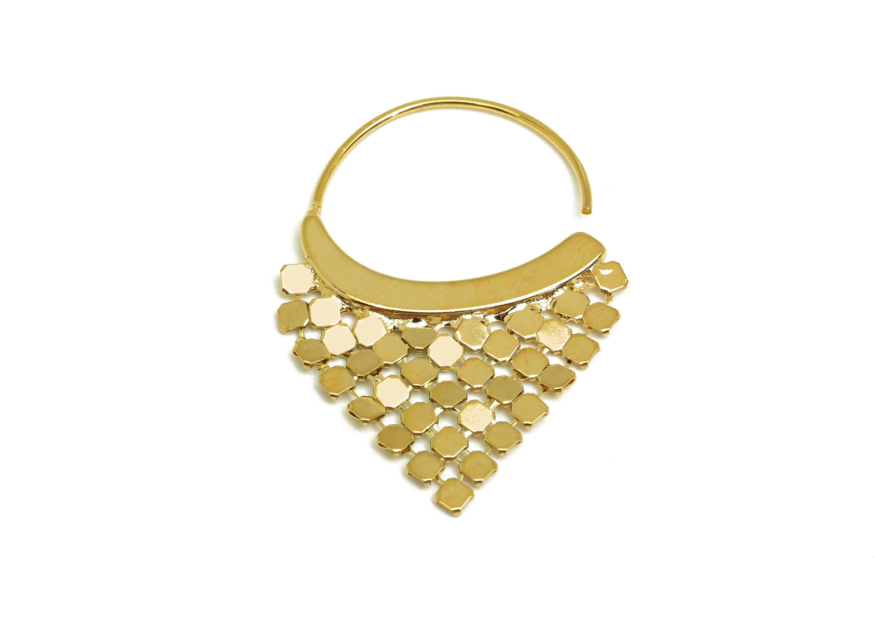Brass Triangle Mesh Ear - Gold Triangle Mesh Earring Wire - Textured Mesh Circle Earring Wire - 18K Real Gold Plating - 40mm - RGP7724 - DOMEDBAZAAR