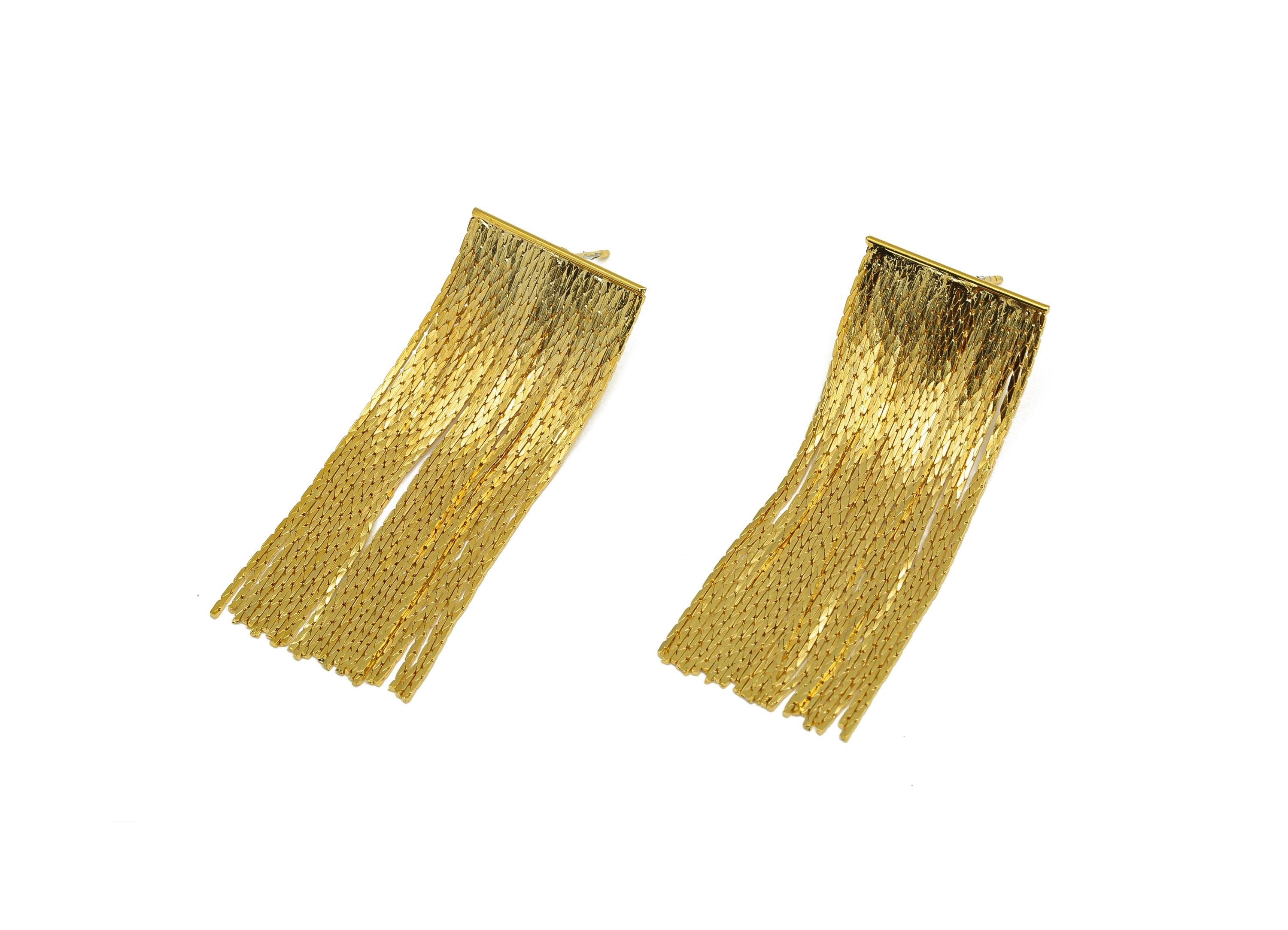 Brass Snake Chain Earring - Gold Snake Chain Tassel Earring Stud - Textured Snake Chain Earring Post - 18K Real Gold Plating- 45mm - RGP7731 - DOMEDBAZAAR