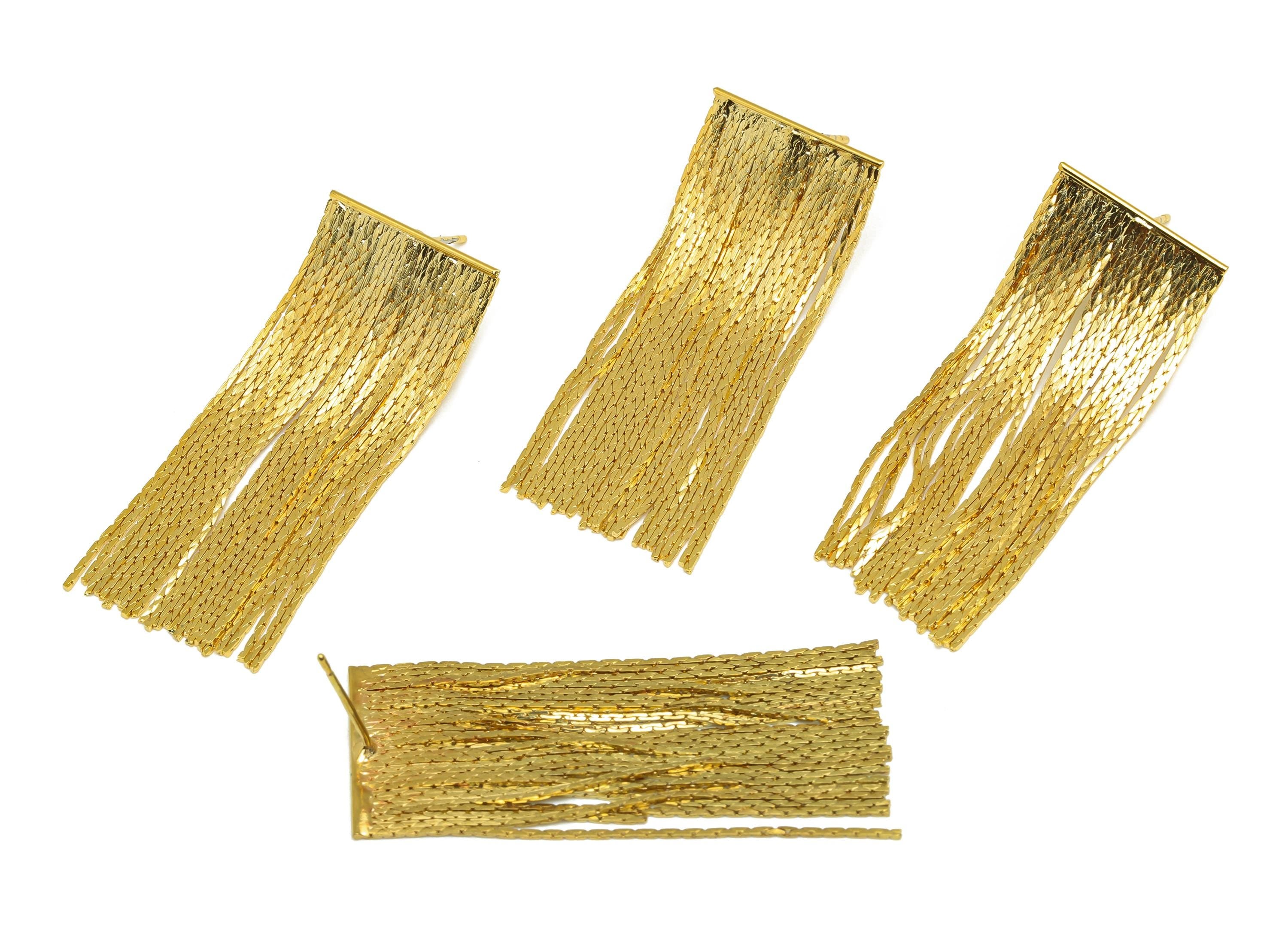 Brass Snake Chain Earring - Gold Snake Chain Tassel Earring Stud - Textured Snake Chain Earring Post - 18K Real Gold Plating- 45mm - RGP7731 - DOMEDBAZAAR