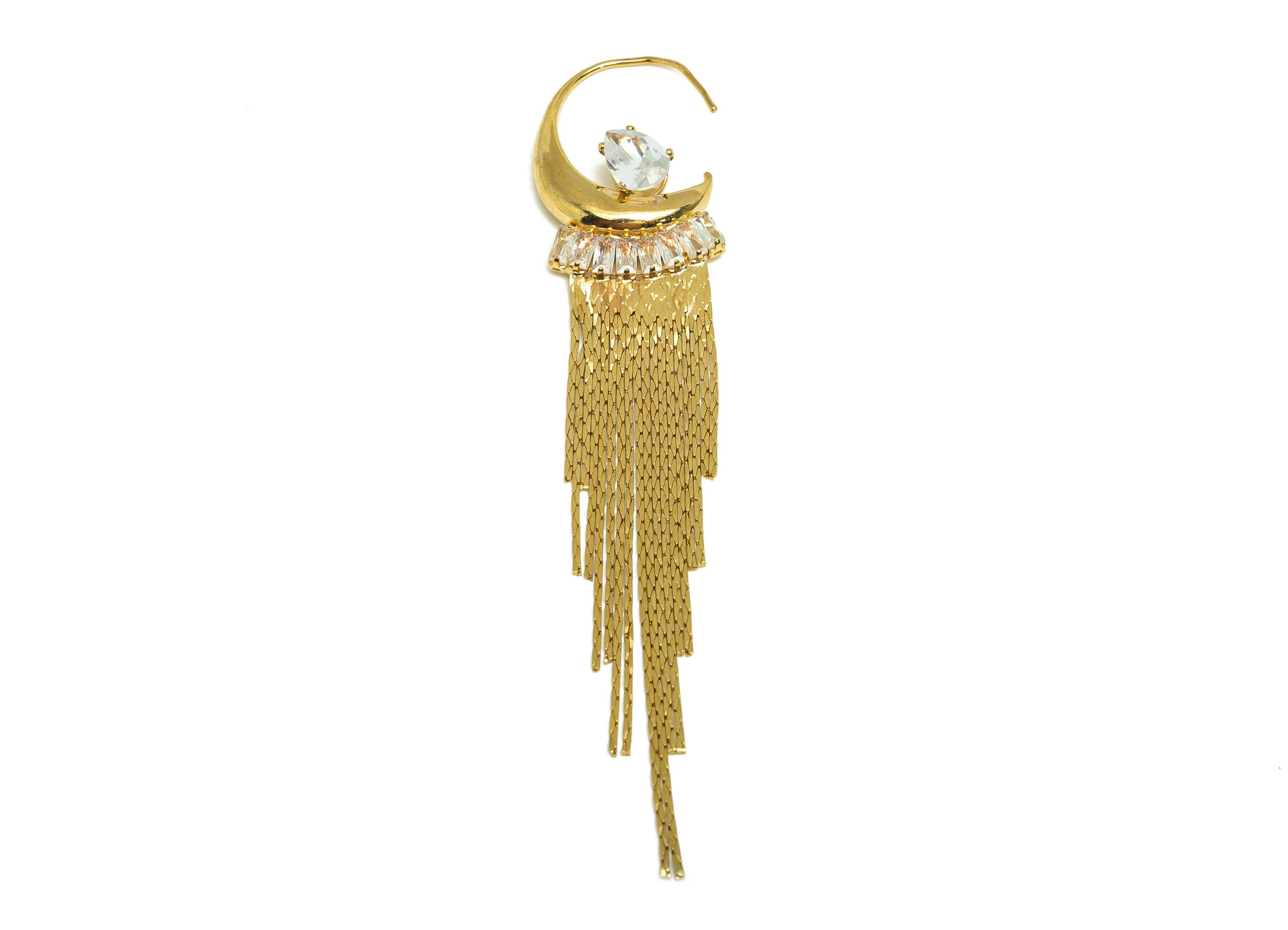Brass CZ Tassel Earring - Cubic Zircon Drop Snake Chain Earring Wire - Zircon Tassel Earring Wire - 18K Real Gold Plating - 95mm- RGP7732 - DOMEDBAZAAR