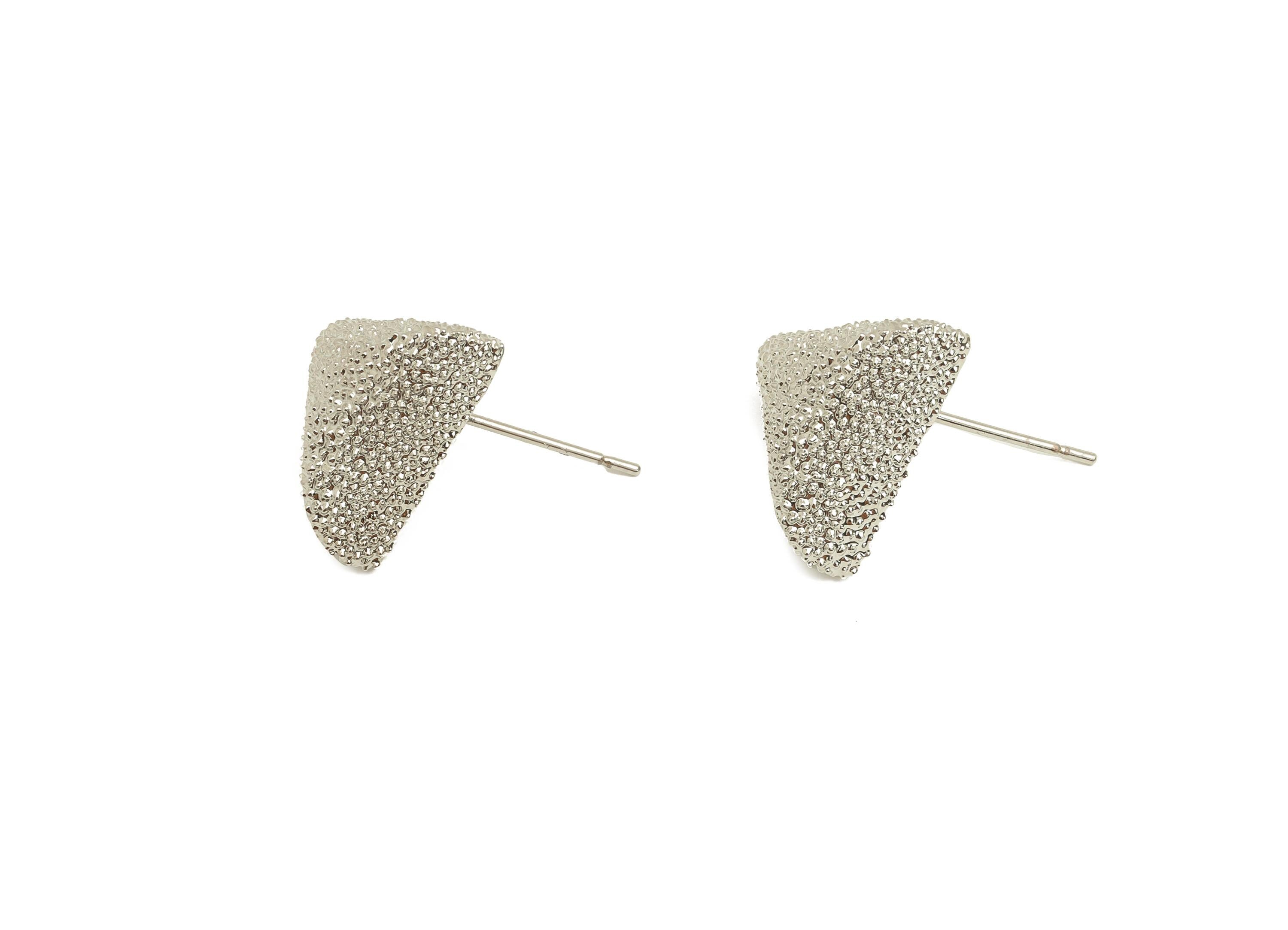 Brass Triangle Earring Stud - Textured Earring Post - White Triangle Earring Stud - 18K Real White Gold Plated - 19.09x14.17x14.17mm-RGP7734 - DOMEDBAZAAR