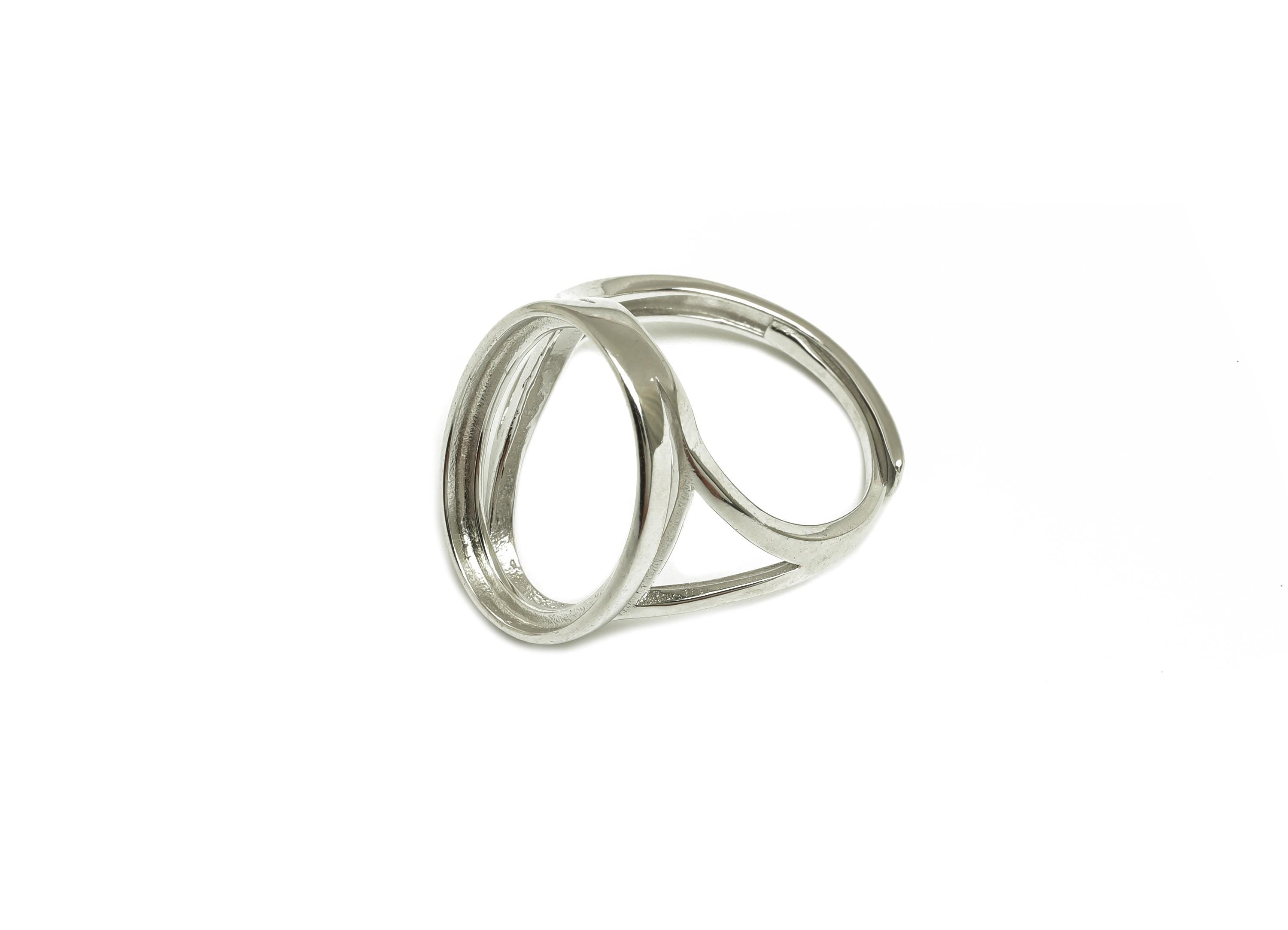14x19mm Adjustable Oval Ring Setting - Silver Geometry Adjustable Ring - Hoop Silver Ring - For Jewelry - 925 Silver Sterling - RGP7423 - DOMEDBAZAAR