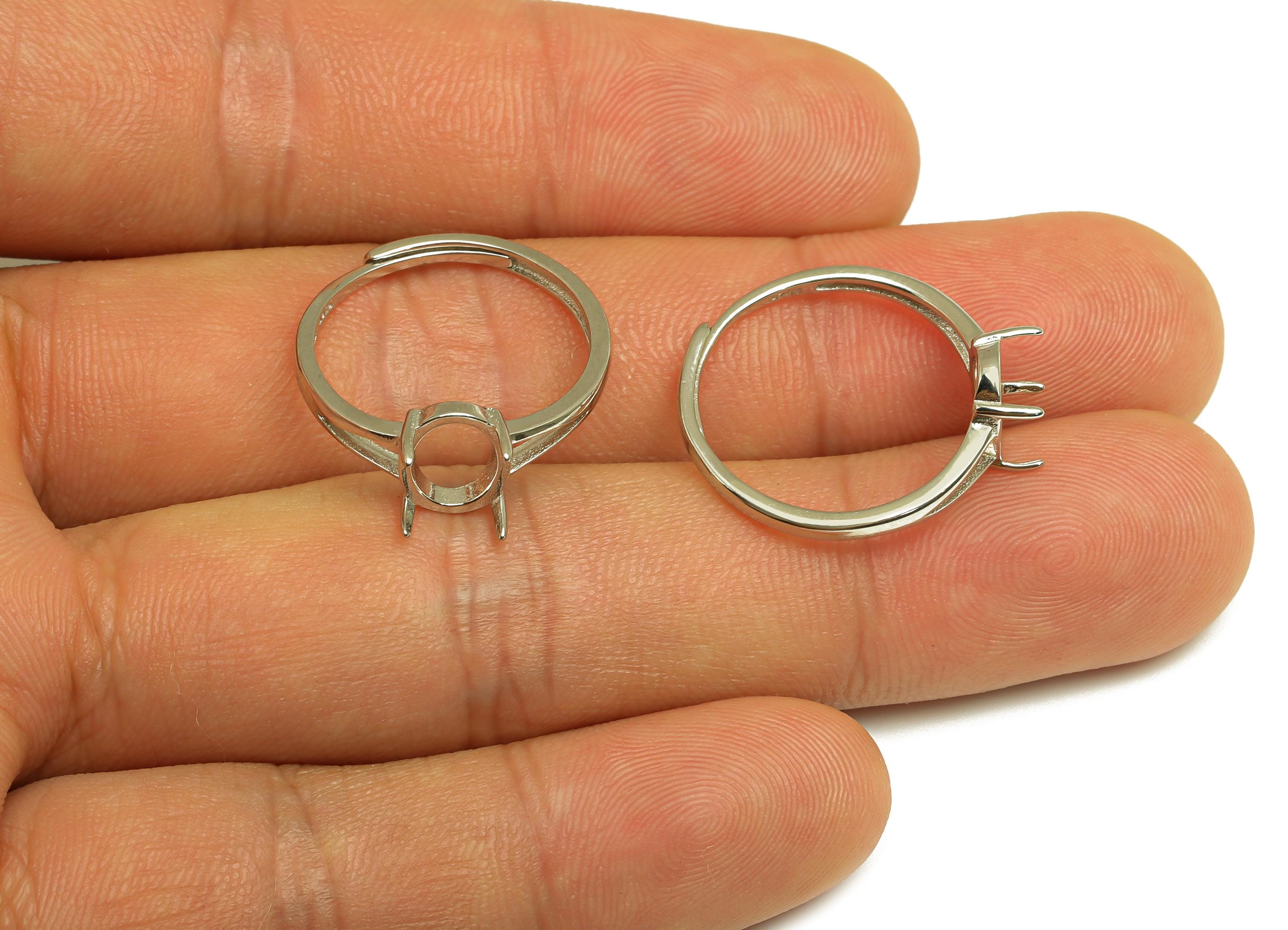 Adjustable Oval Ring Setting - 4 Prong setting - Silver Adjustable Ring - Cabochon Holder Ring - Handmade Ring Base - 925 Silver - RGP7420 - DOMEDBAZAAR