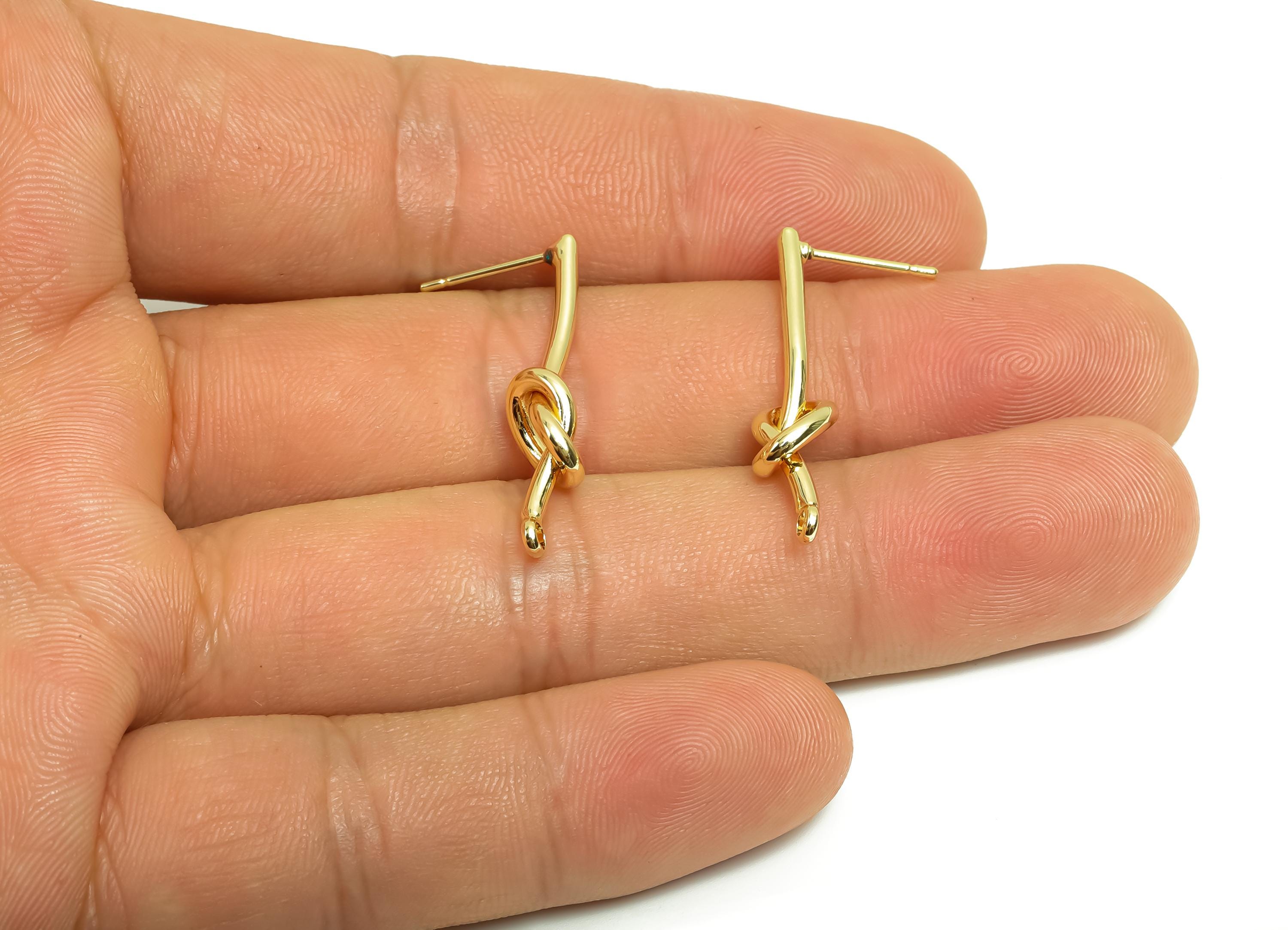 Brass Knot Earring Post - Brass Knot Stick Earring Post - Brass Twisted Earring Post - 18K Real Gold Plating - 29.82x7.04x1.8mm - RGP8036 - DOMEDBAZAAR