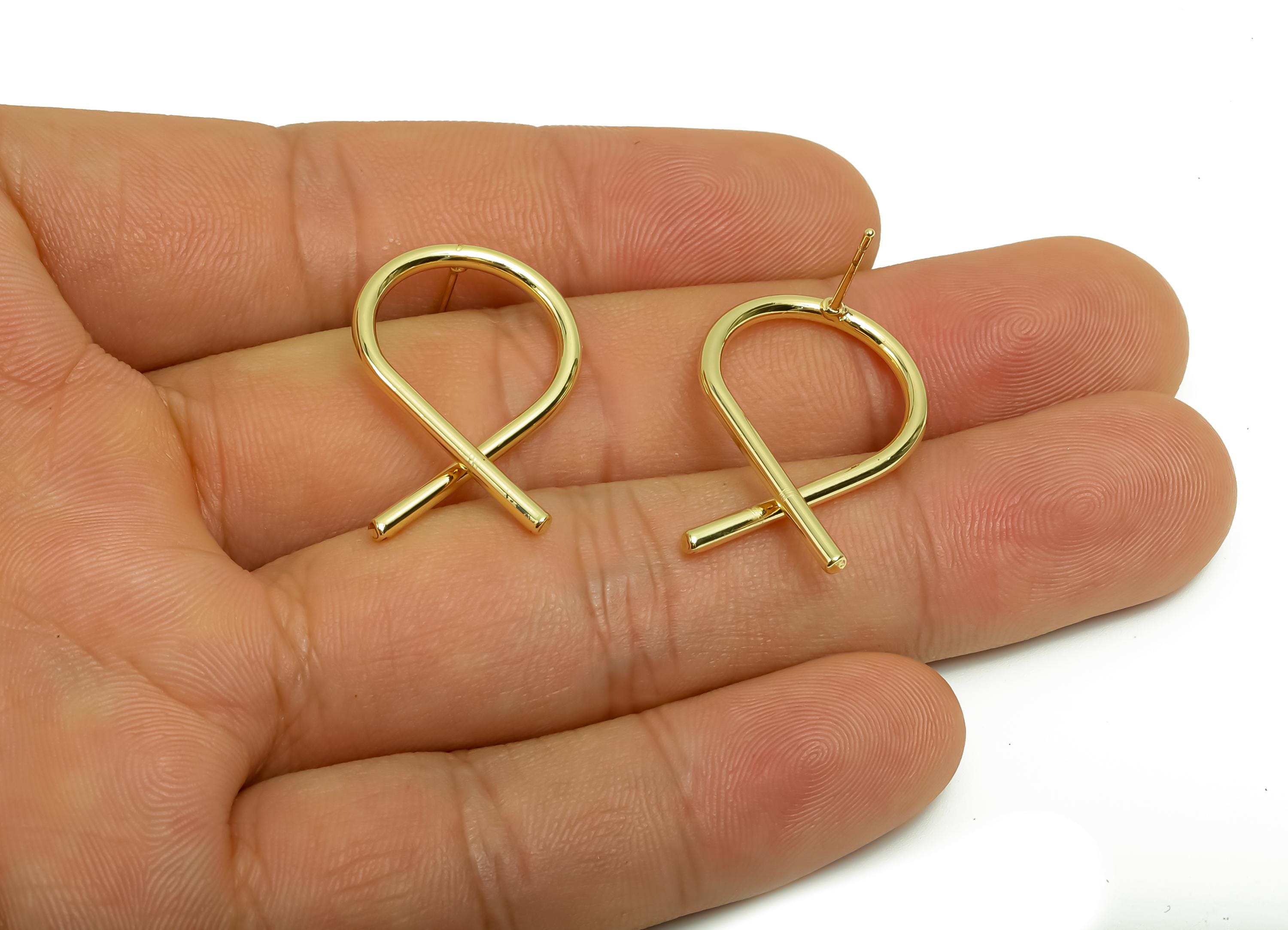 Brass Cross Earring Post - Brass Wire Earring Post - Brass Twisted Wire Earring Post - 18K Real Gold Plating - 28.59x18.05x1.82mm - RGP8023 - DOMEDBAZAAR