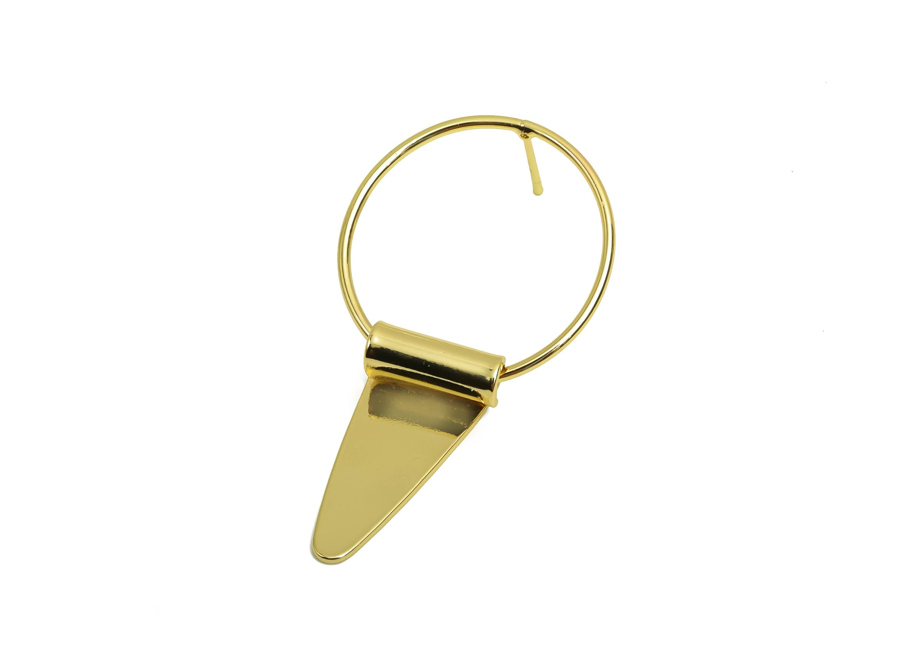 Brass Dangle Earring Post - Brass Triangle Wire Earring Post - Triangle Earring Post - 18K Real Gold Plating - 49x27.54x0.73mm - RGP8010 - DOMEDBAZAAR