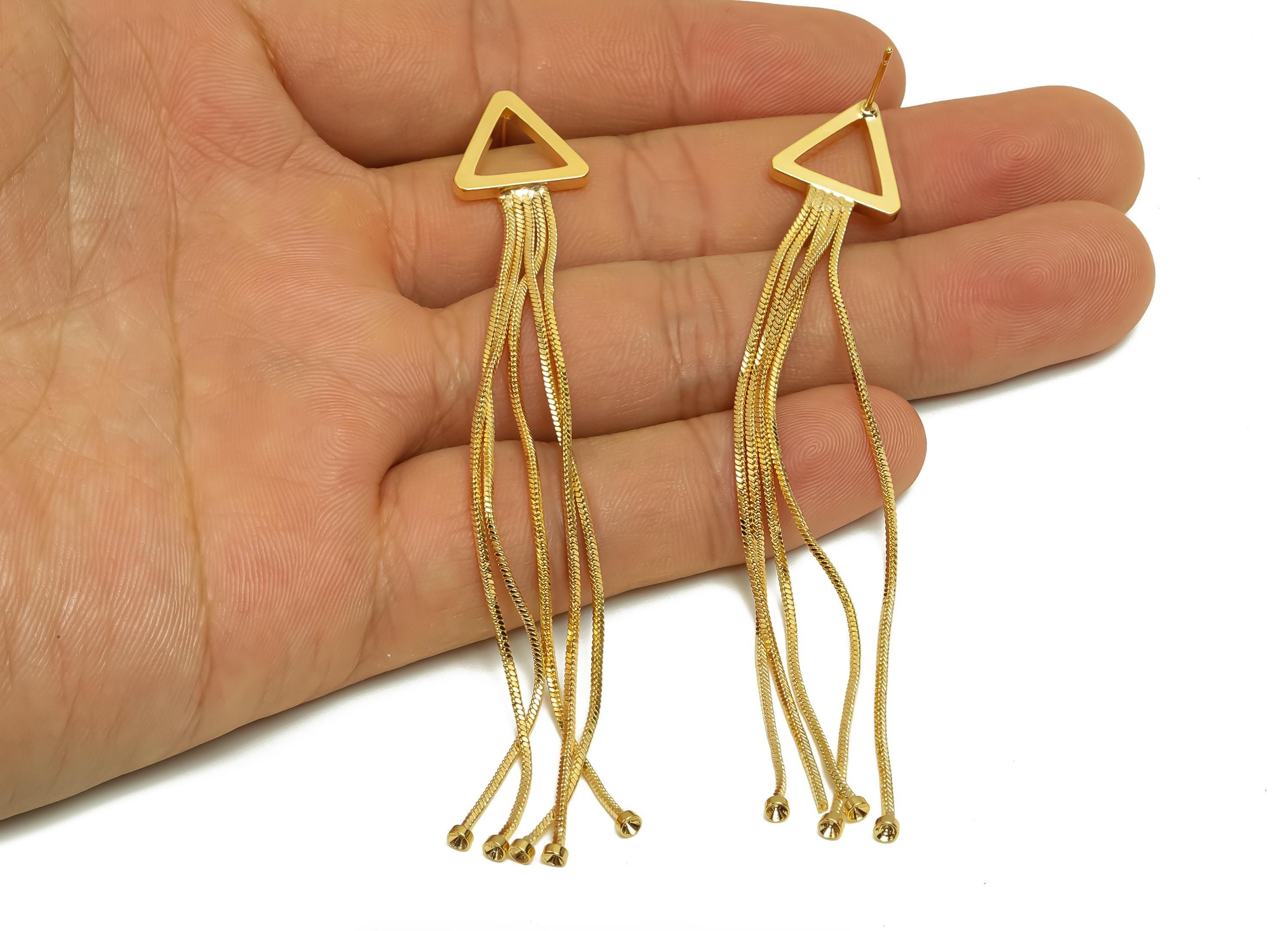 Brass Tassel Earring Post - Brass Triangle Tassel Earring Post - Brass Snake Chain Earring Post - 18K Real Gold Plating - 92x14x2mm -RGP8017 - DOMEDBAZAAR