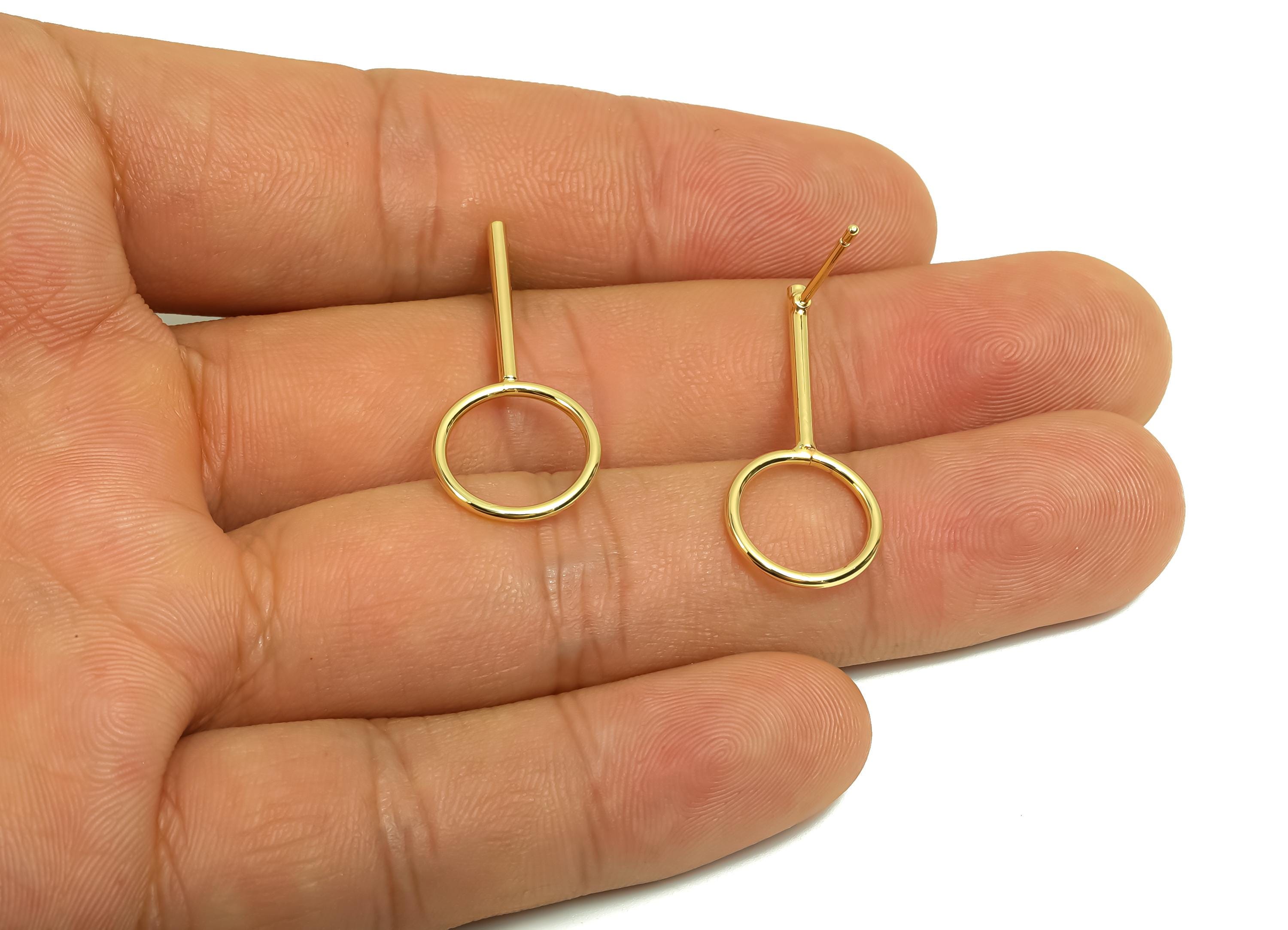 Brass Round Earring Post - Brass Geometry Earring Stud - Brass Stick Wire Earring Post - 18K Real Gold Plating - 28.94x11x1.48mm - RGP8015 - DOMEDBAZAAR