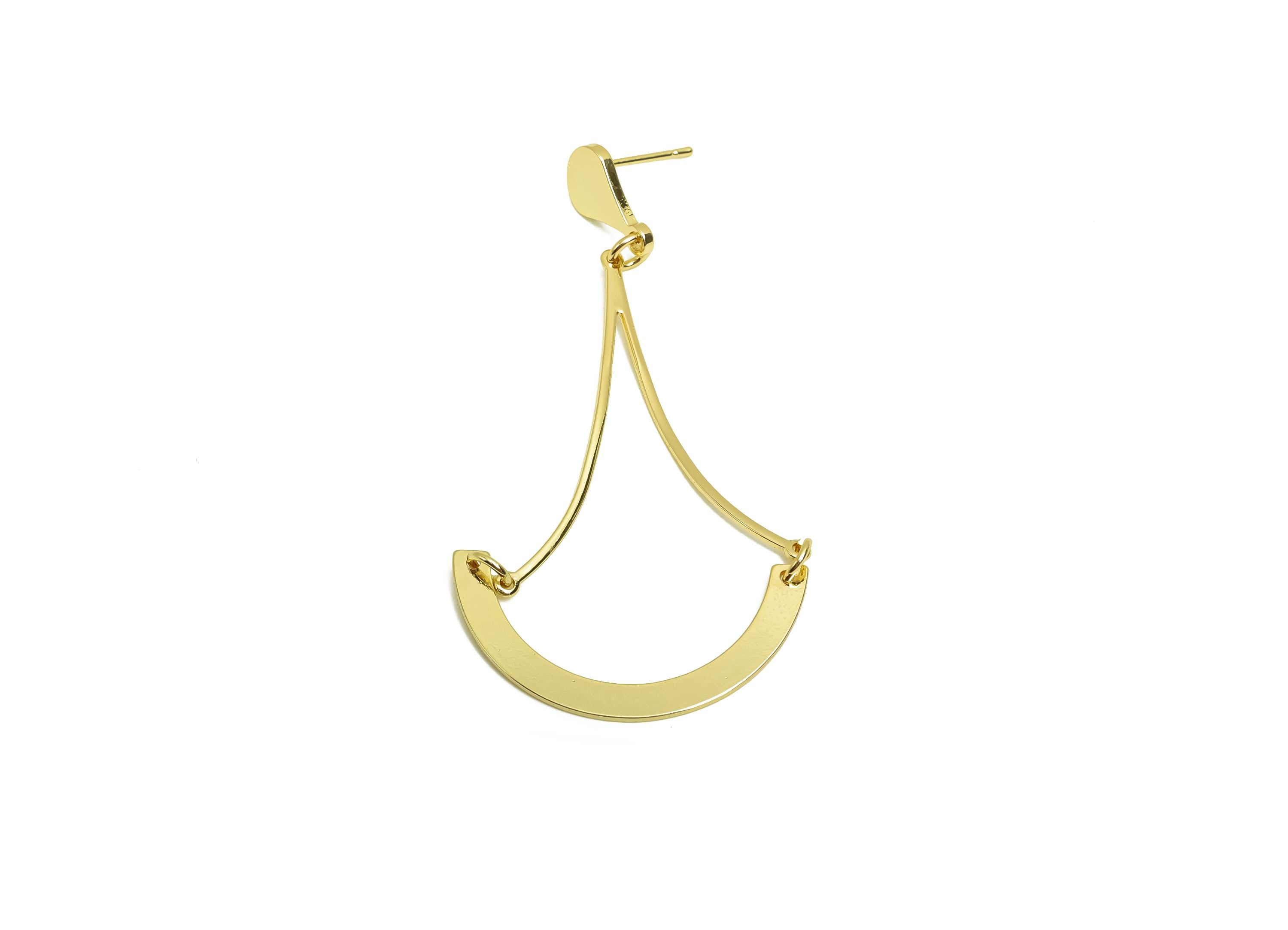 Brass Hoop Dangle Wire Earring Post - Brass Teardrop C Hoop Earring Post - Drop Hoop Post - 18K Real Gold Plating - 68x31x1.41mm - RGP8024 - DOMEDBAZAAR