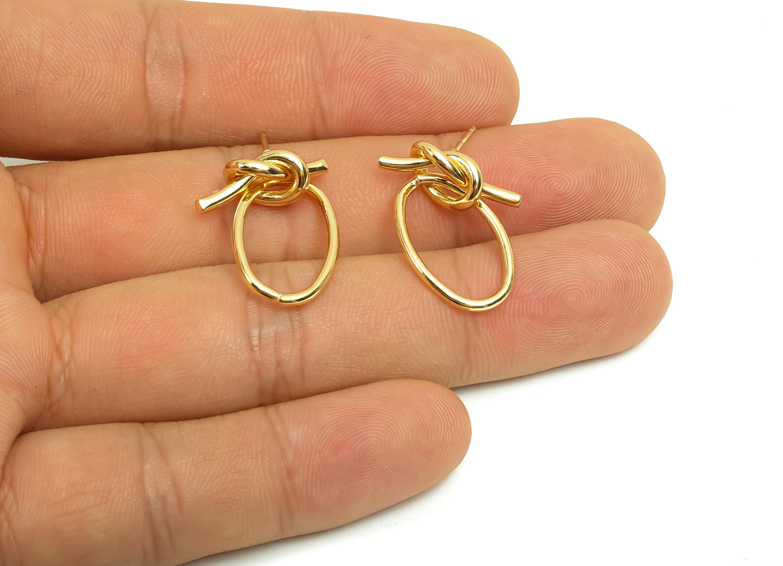 Brass Knot Earring Post - Brass Oval Earring Post - Brass Geometry Earring Post - 18K Real Gold Plating - 22.14x13x1.54mm - RGP8034 - DOMEDBAZAAR