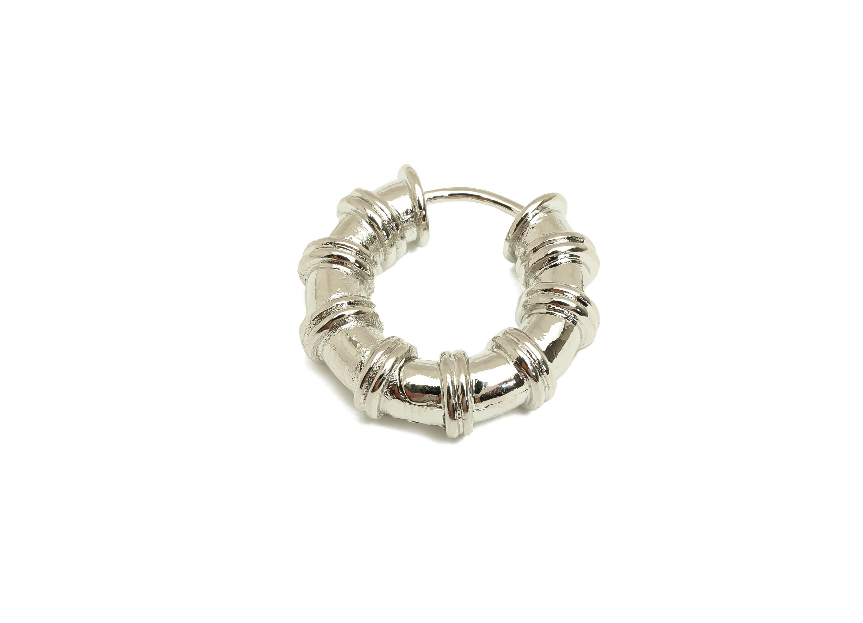 Brass Circle Huggie Earring - White Water Pipes Hoop Earrings - Thick Huggie Clasp - 18K Real White Gold Plated - 21.42x19.83x6mm - RGP7739 - DOMEDBAZAAR