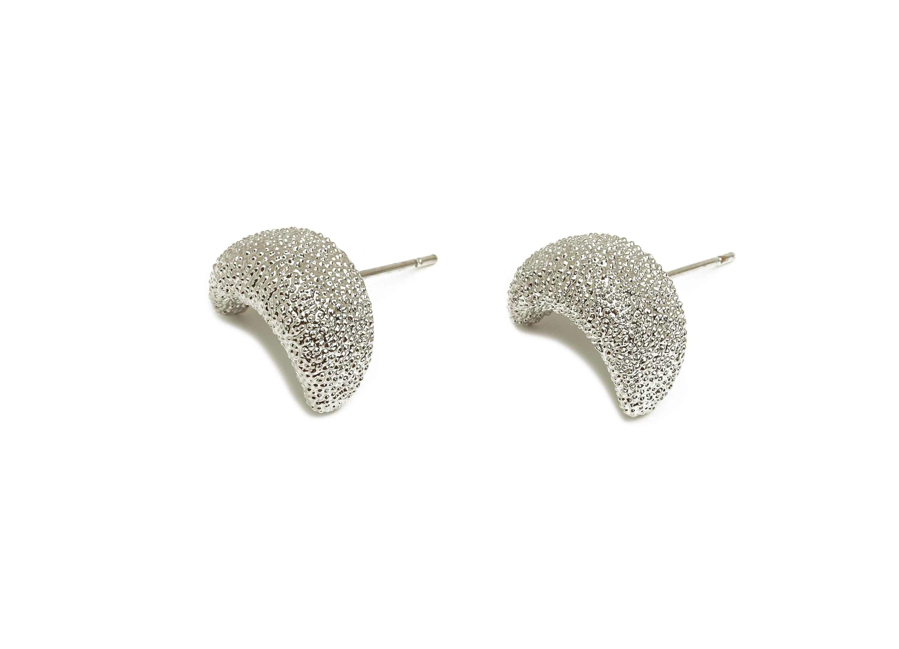 Brass Moon Earring Stud - Textured Crescent Earring Post - White Moon Earring Stud - 18K Real White Gold Plating - 18.47x6.3x7.05mm- RGP7741 - DOMEDBAZAAR