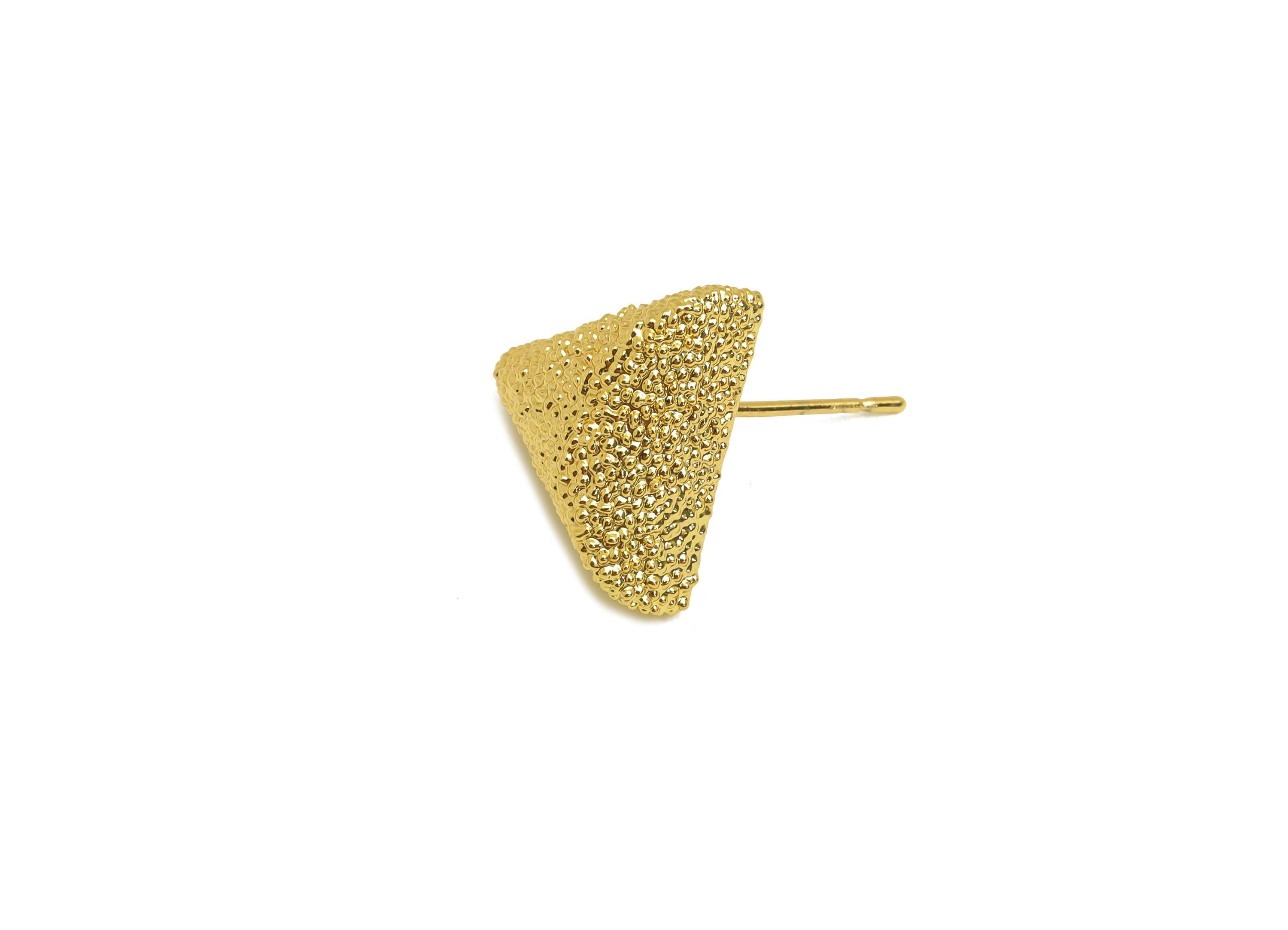 Brass Triangle Earring Stud - Textured Triangle Earring Post - Gold Triangle Earring - 18K Real Gold Plated - 19.09x14.17x14.17mm - RGP7734 - DOMEDBAZAAR