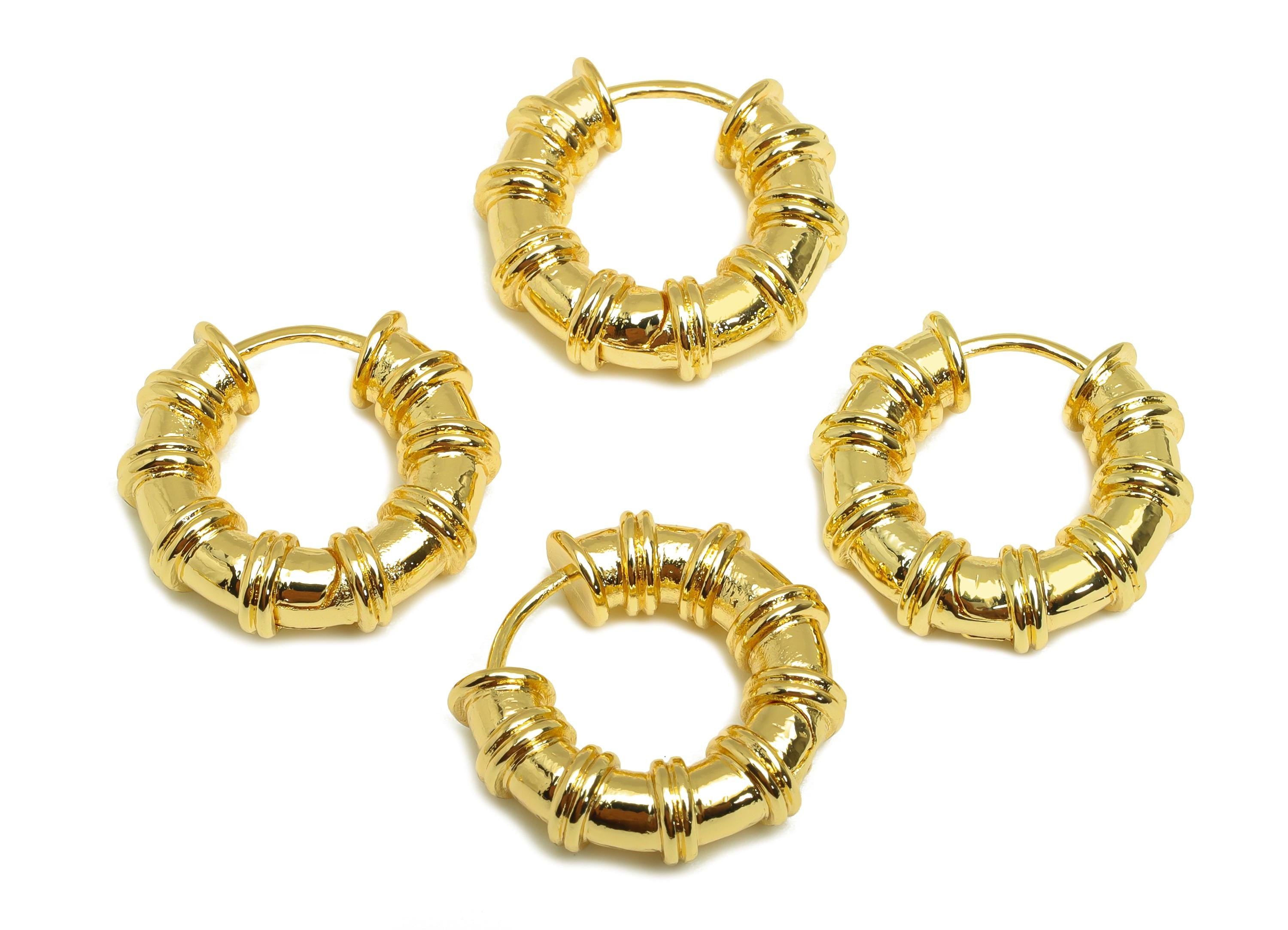 Brass Circle Huggie Earring - Gold Water Pipes Hoop Earrings - Thick Pipes Huggie Clasp - 18K Real Gold Plated - 21.42x19.83x6mm - RGP7749 - DOMEDBAZAAR