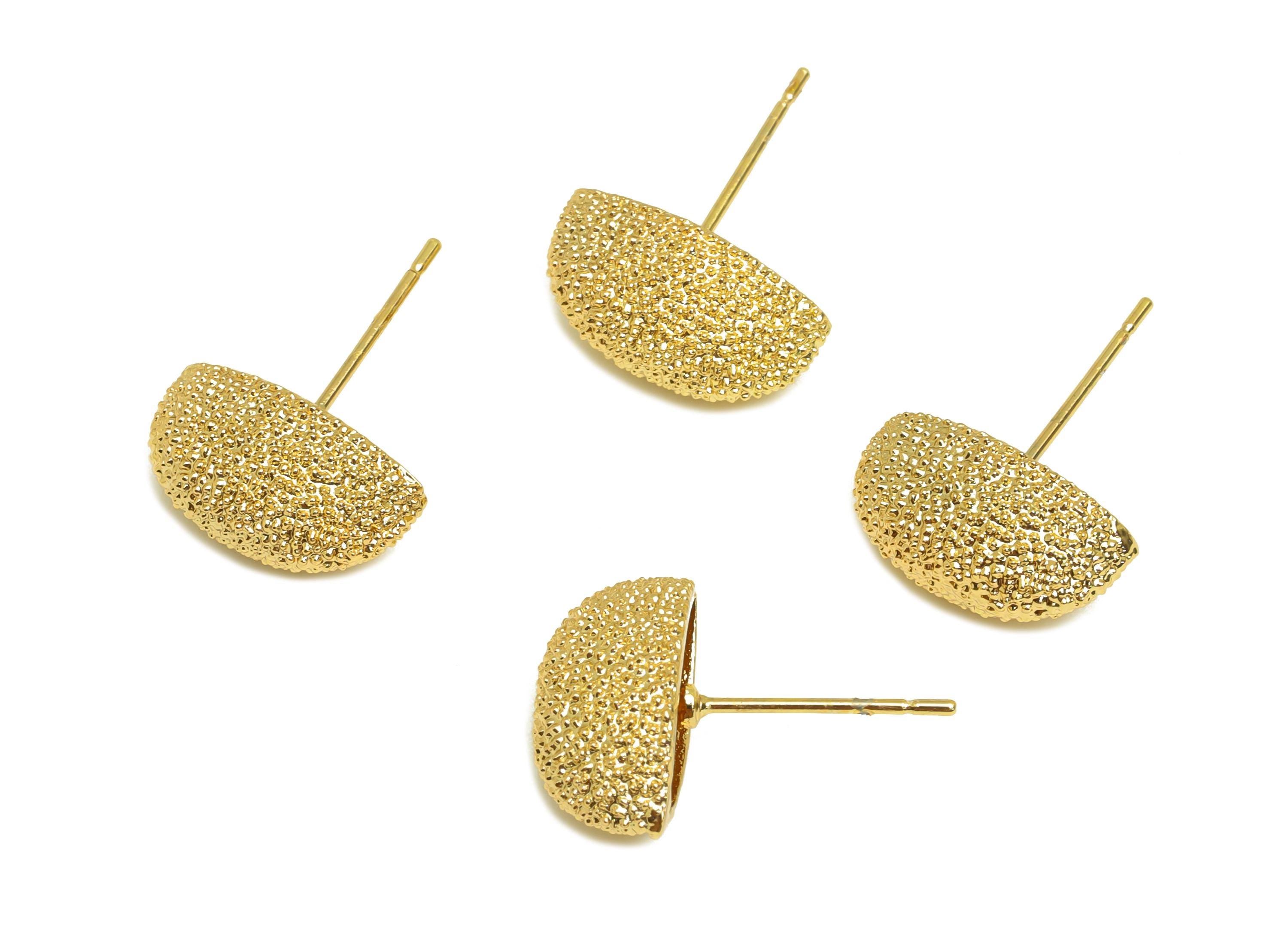 Brass Oval Earring Stud - Textured Marquise Earring Post - Gold Marquise Oval Earring Stud - 18K Real Gold Plating - 19x6.94x6.78mm- RGP7750 - DOMEDBAZAAR