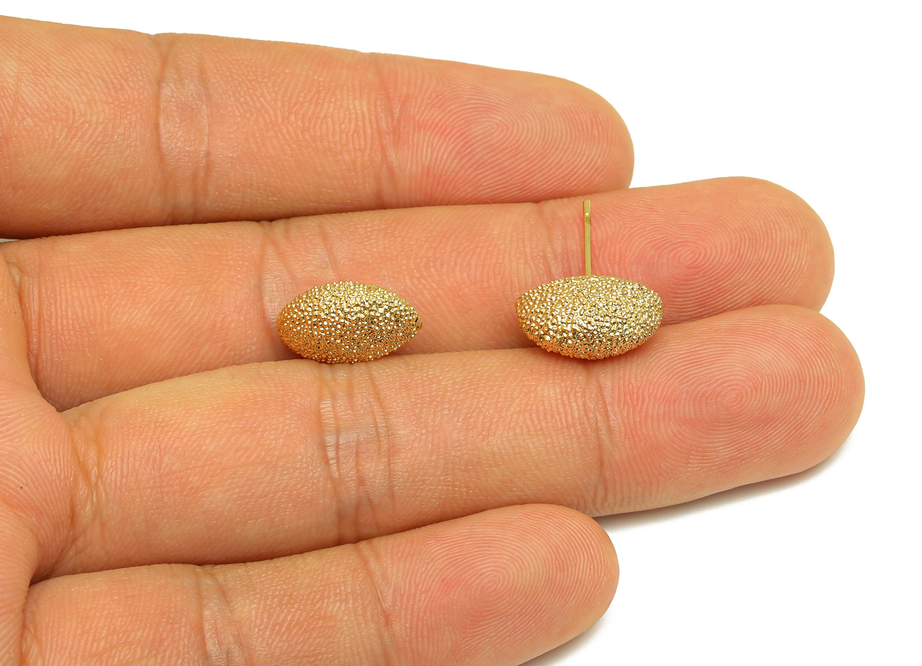 Brass Oval Earring Stud - Textured Marquise Earring Post - Gold Marquise Oval Earring Stud - 18K Real Gold Plating - 19x6.94x6.78mm- RGP7750 - DOMEDBAZAAR