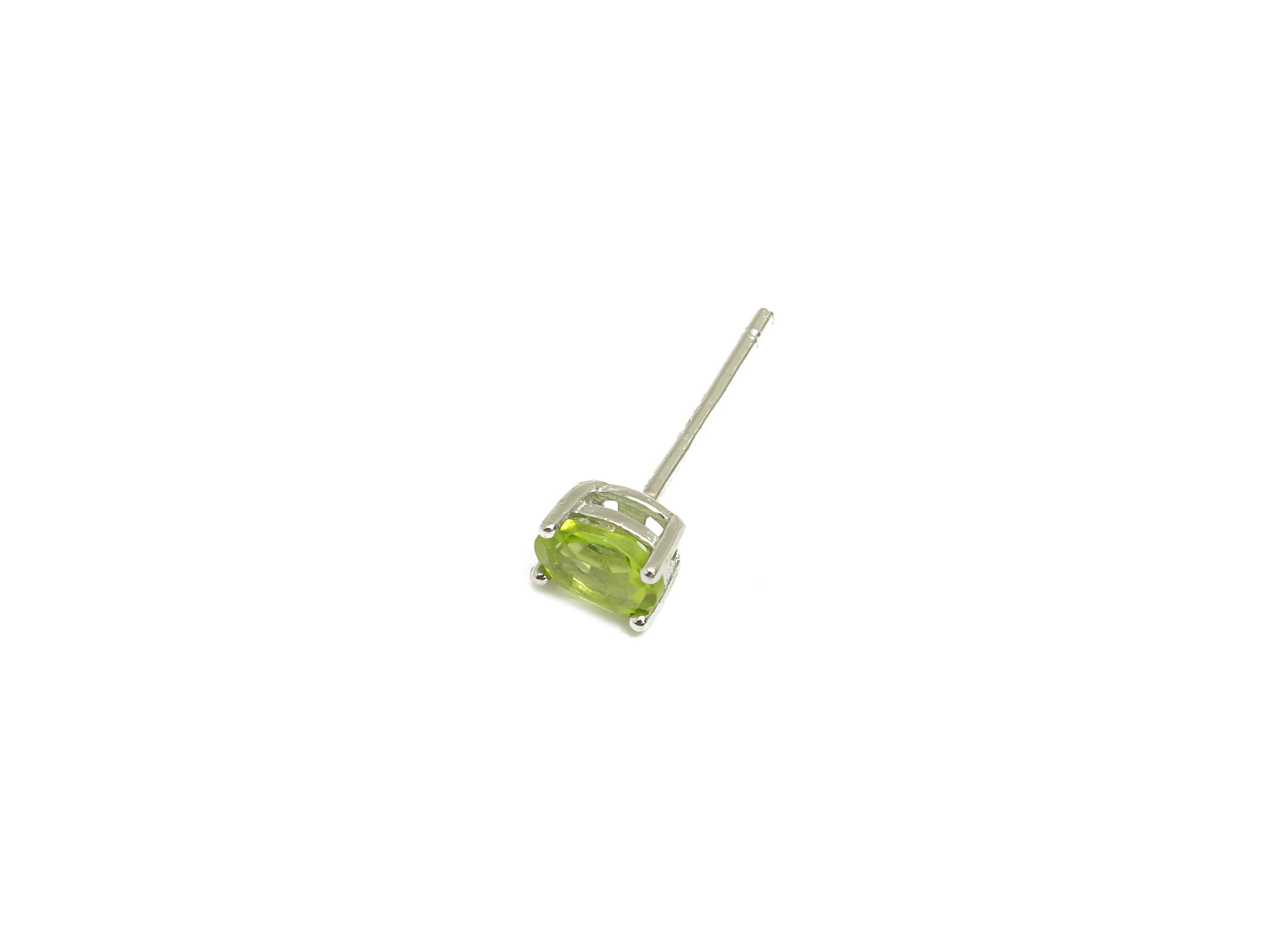 4X5mm Peridot Earring Post - 925 Silver Oval Peridot Earring Stud - Natural Stone Post - Crystal Silver Earring Post - 14x4x0.6mm - RGP7346K - DOMEDBAZAAR